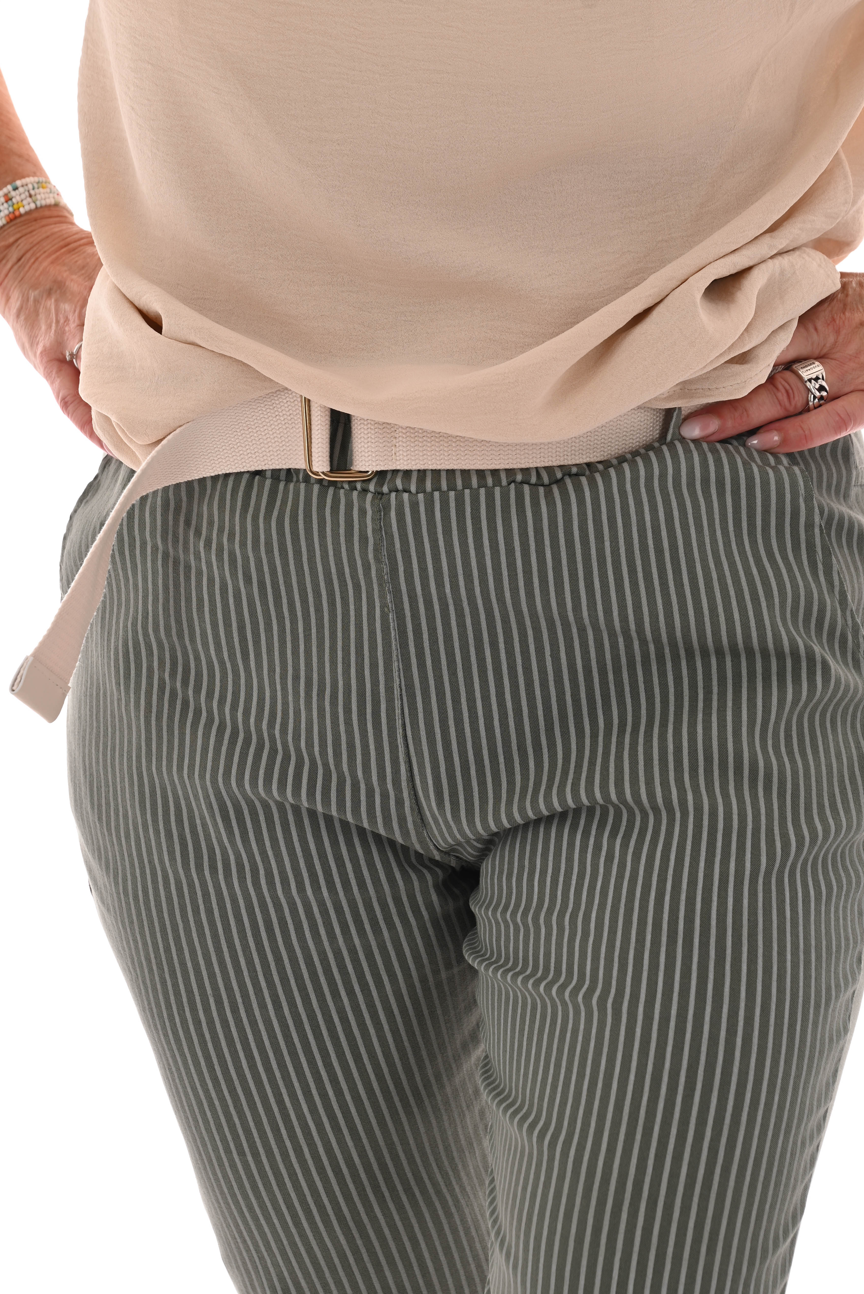 Stretchbroek streep legergroen