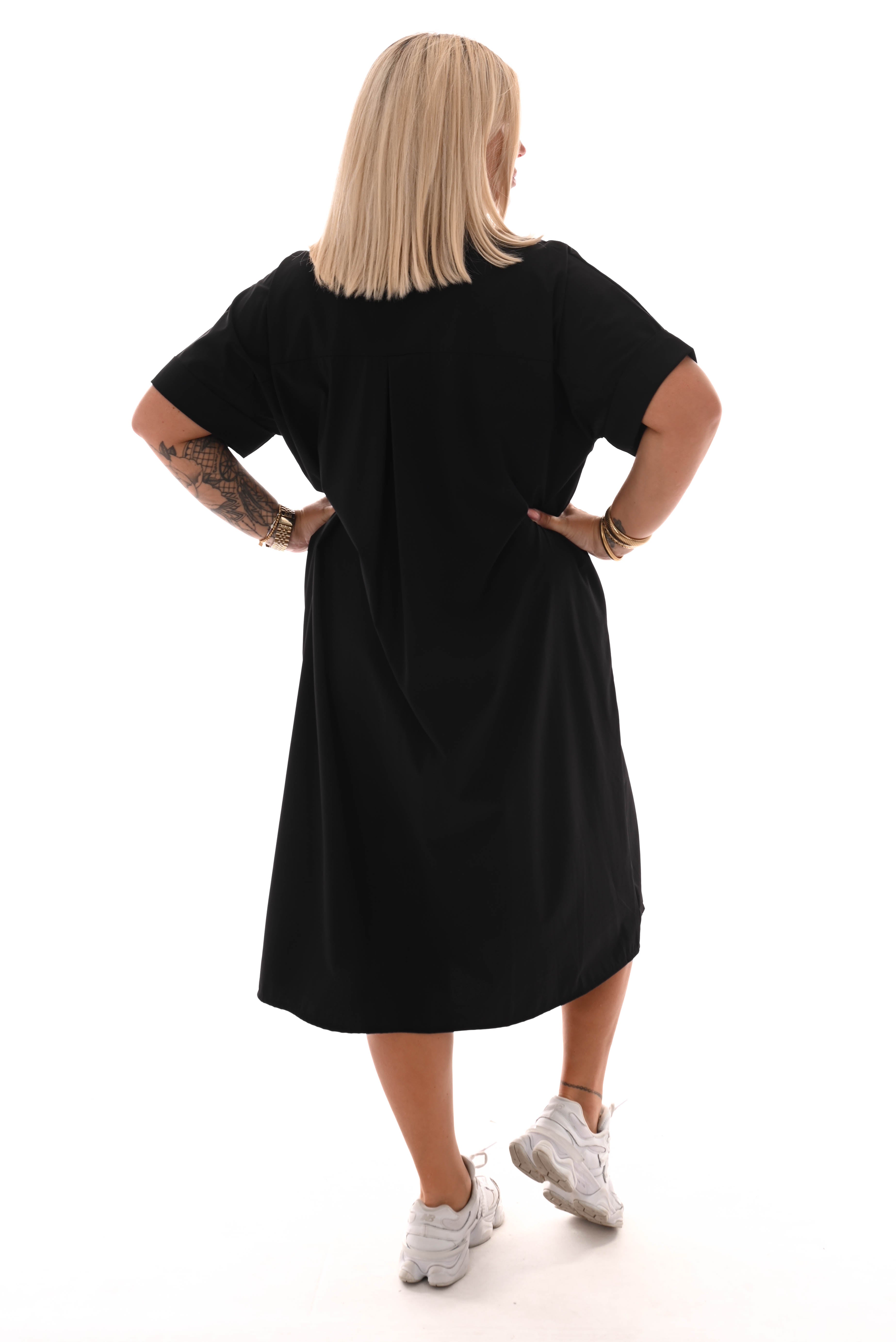 Lange blouse korte mouwen broche zwart