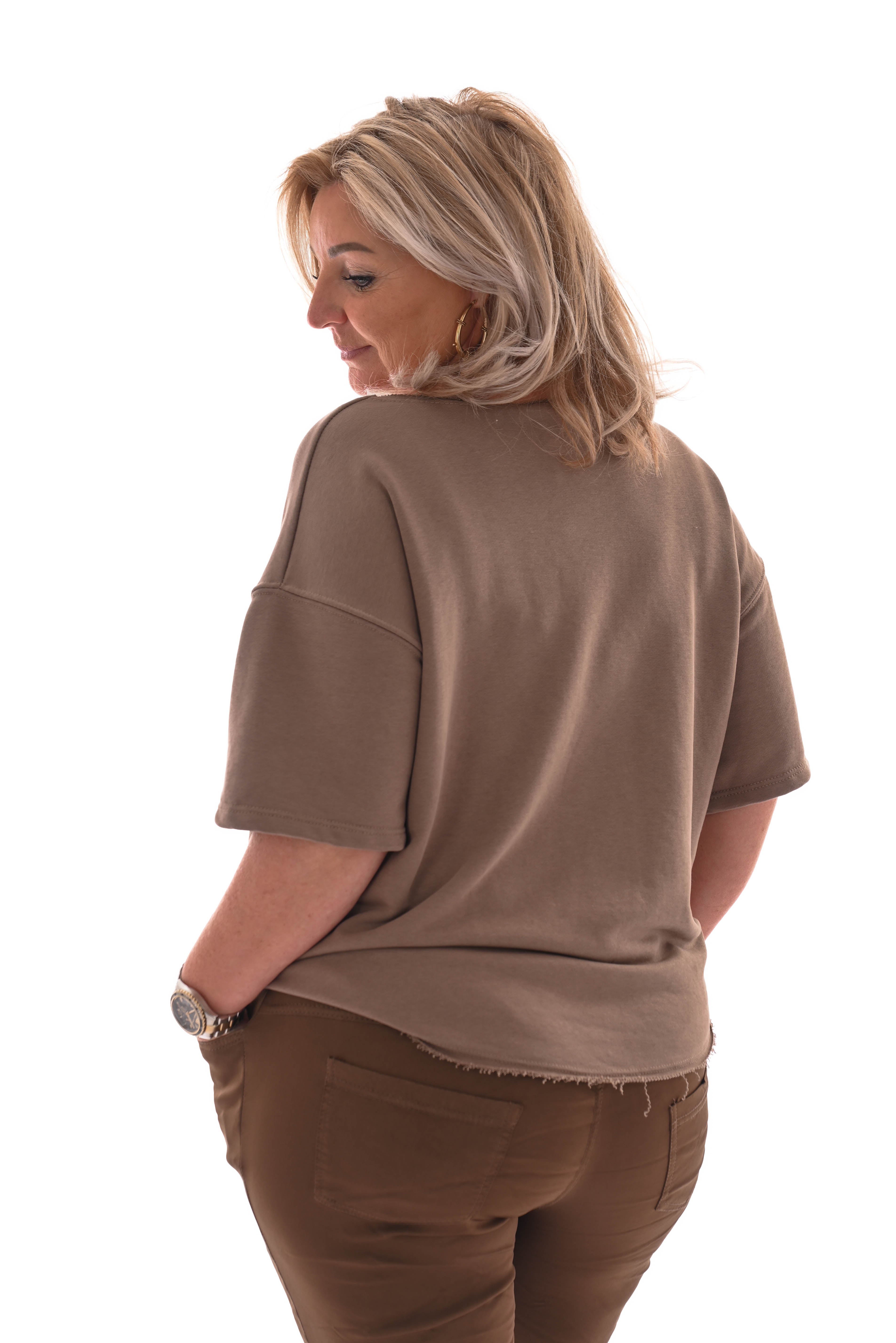 Sweater korte mouwen prosecco mood taupe