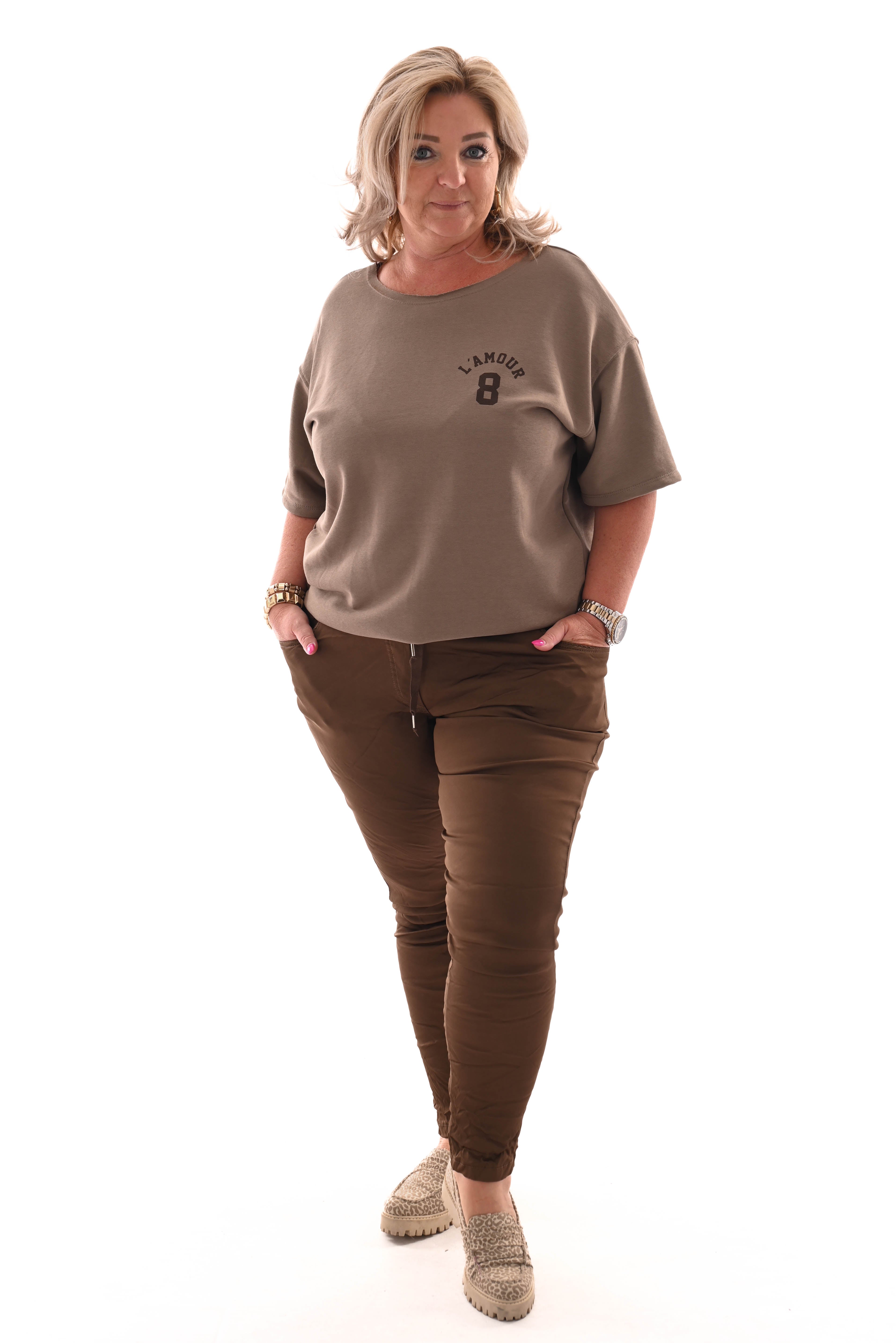 Sweater korte mouwen l'amour 8 taupe