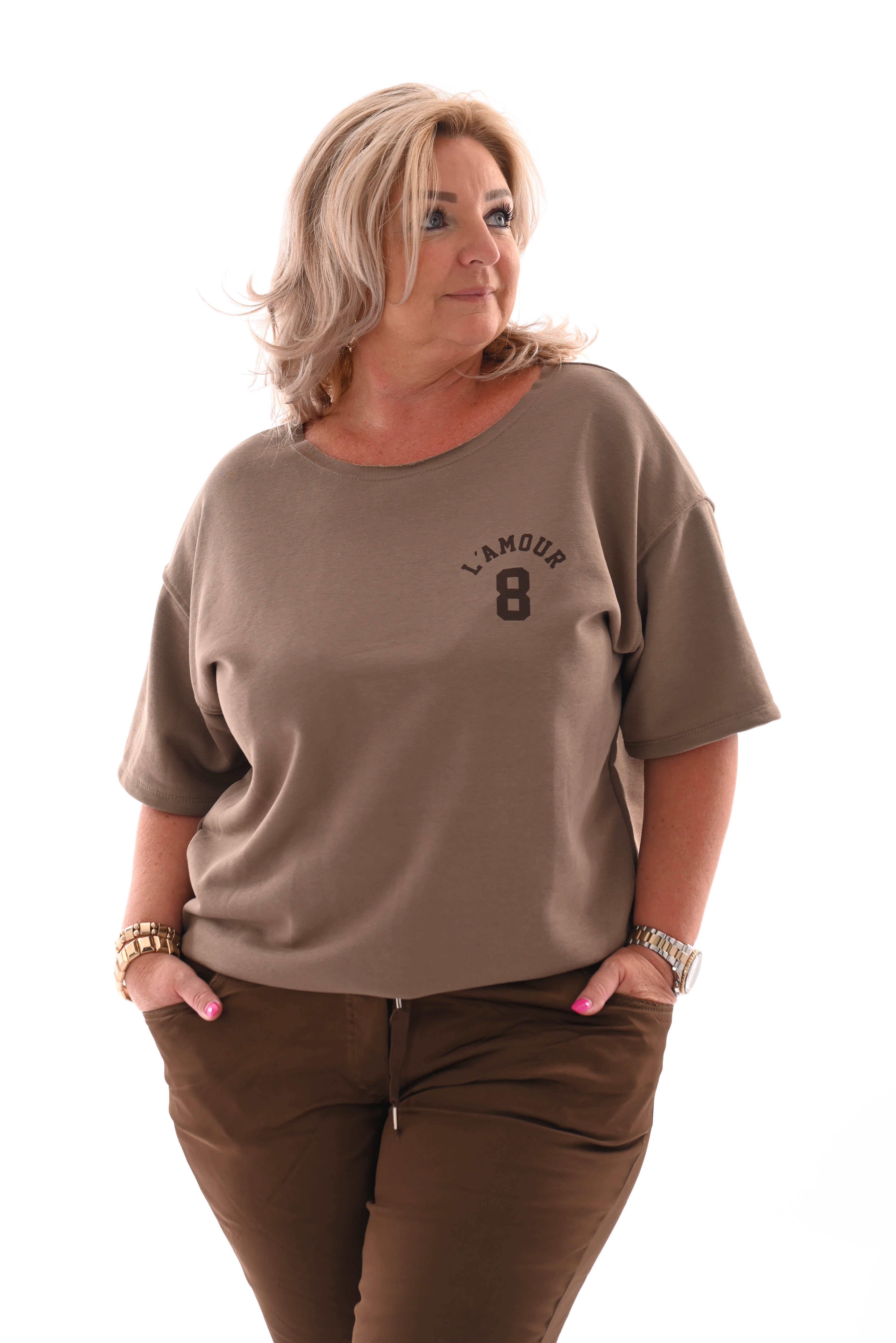 Sweater korte mouwen l'amour 8 taupe