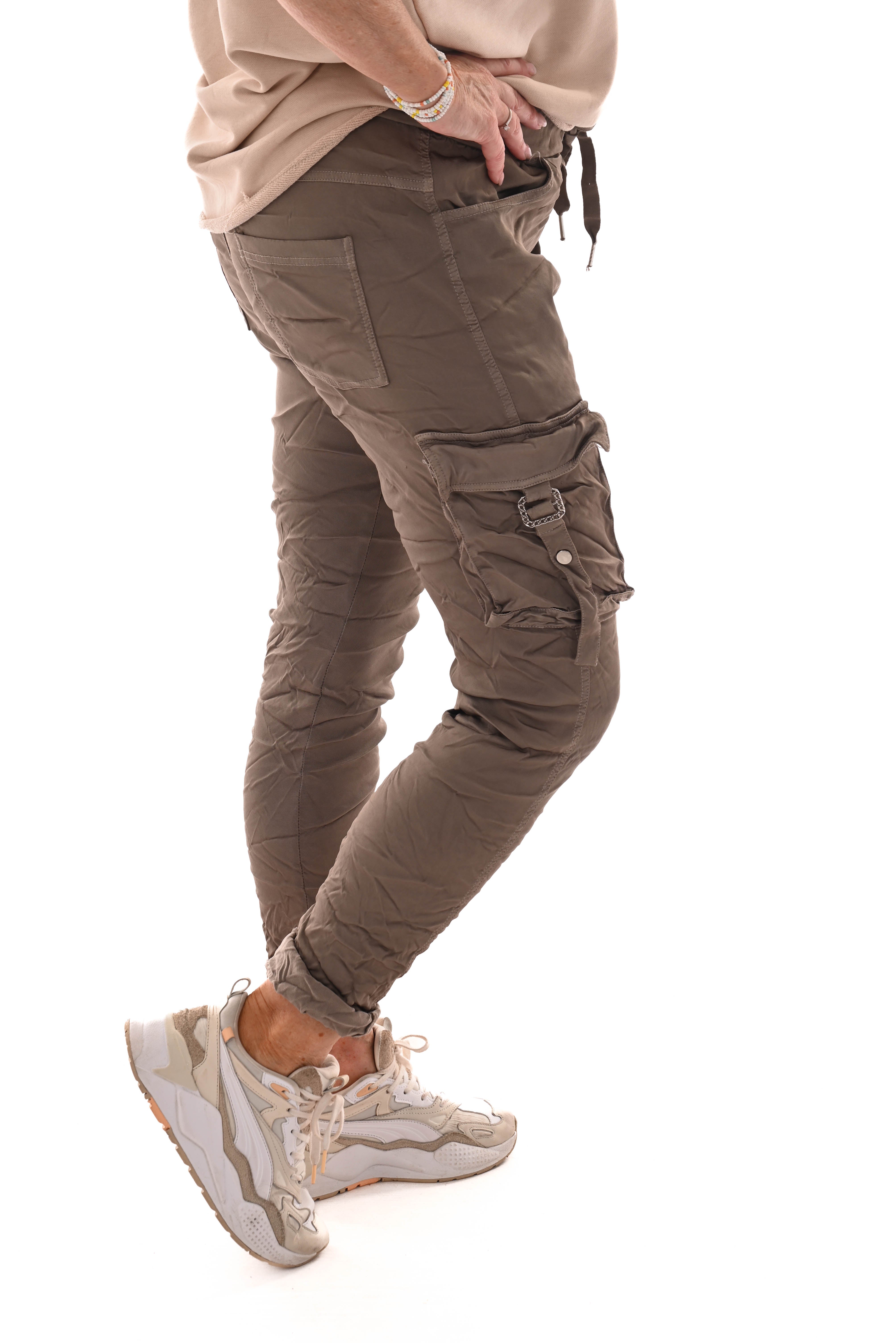 Stretchbroek silky cargo taupe