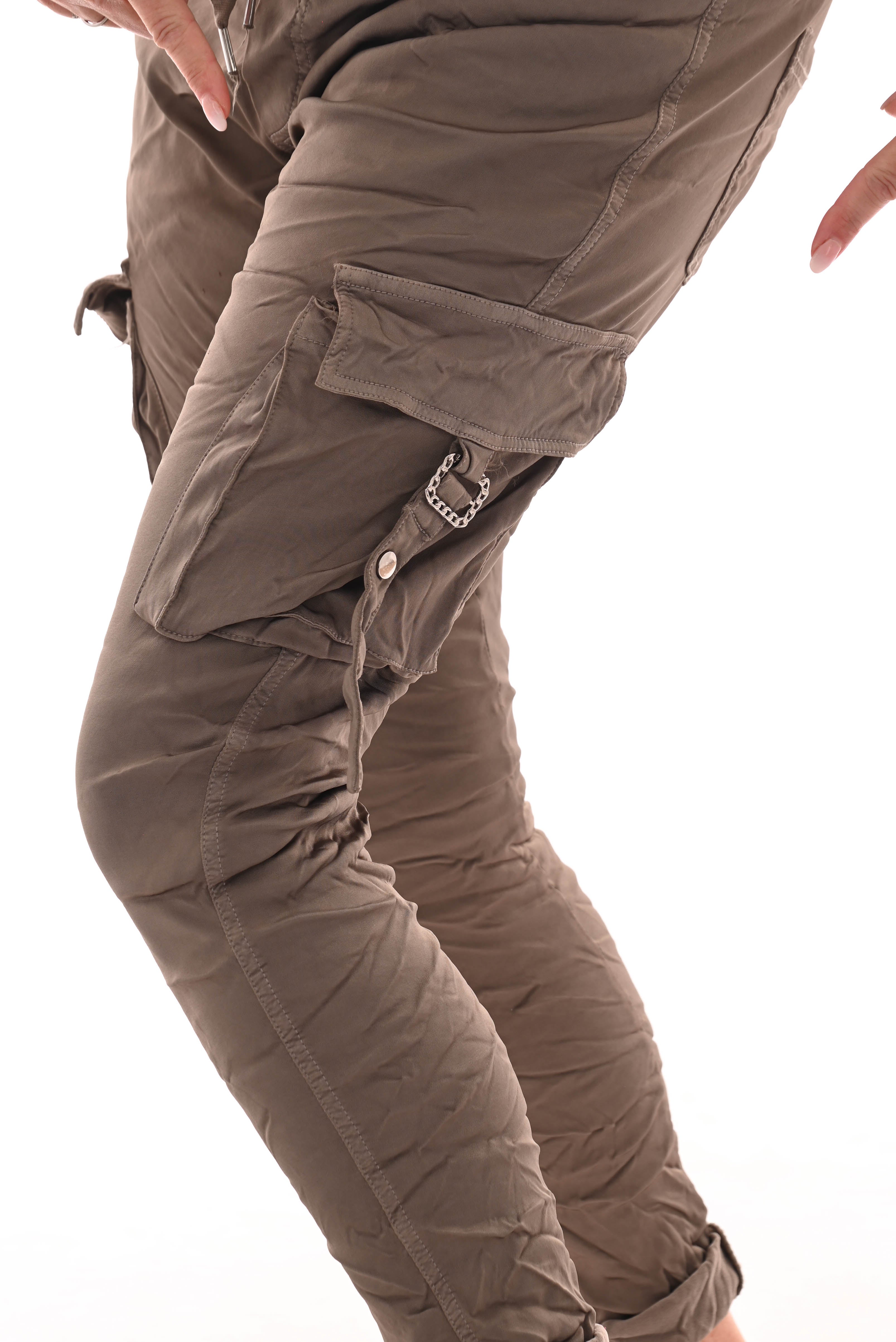 Stretchbroek silky cargo taupe