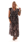 Maxi jurk met stroken print snake zwart/bruin