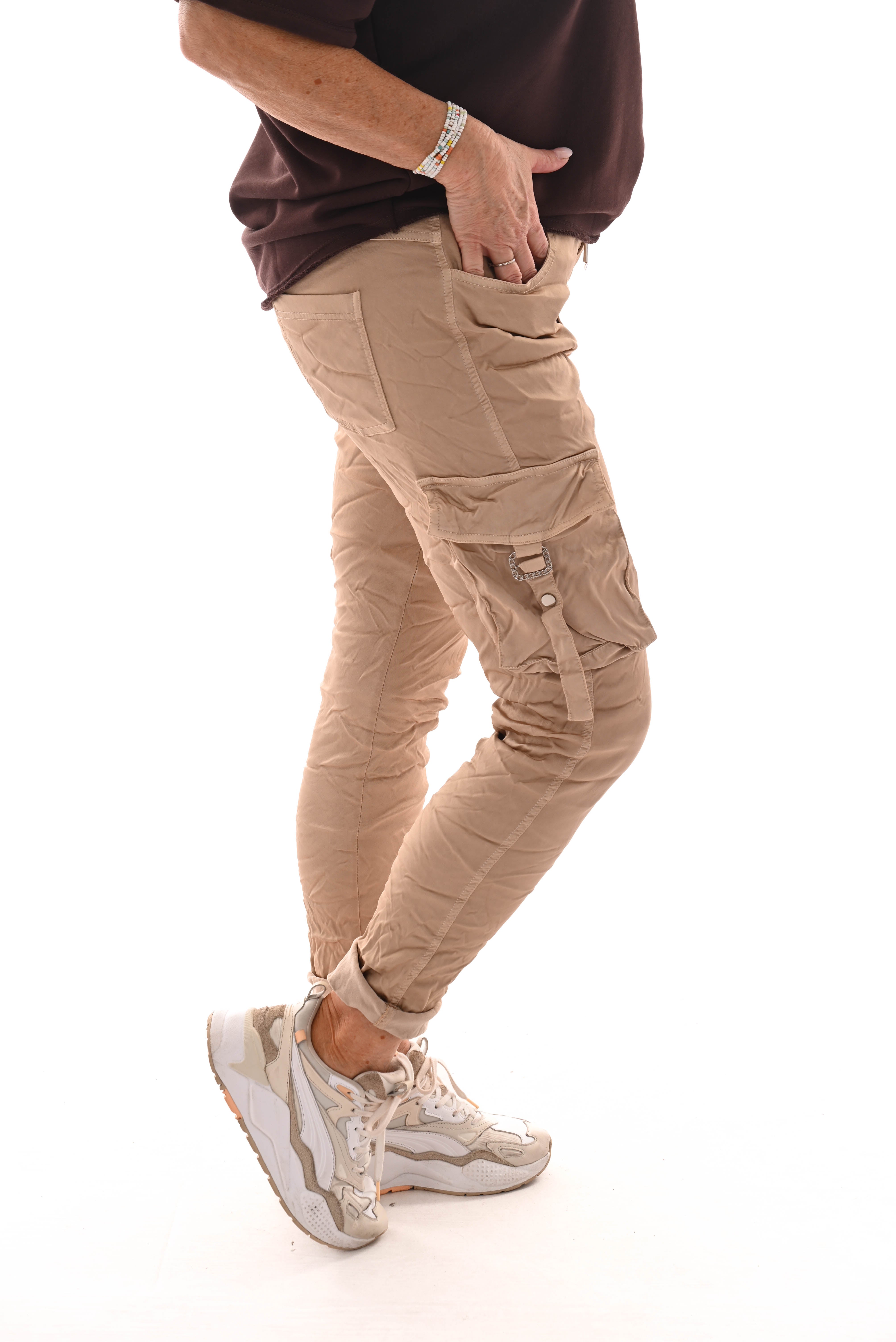 Stretchbroek silky cargo goud