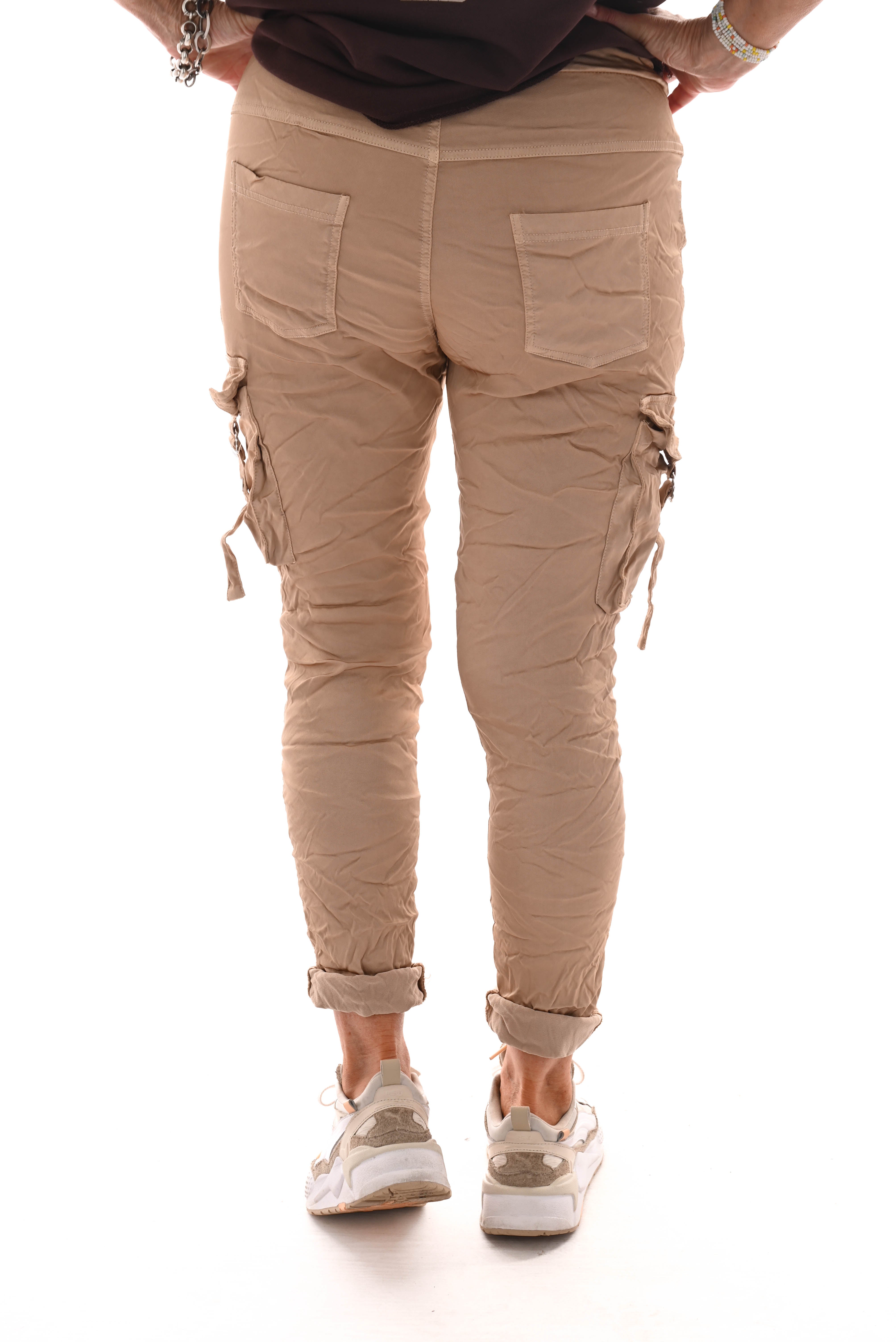 Stretchbroek silky cargo goud