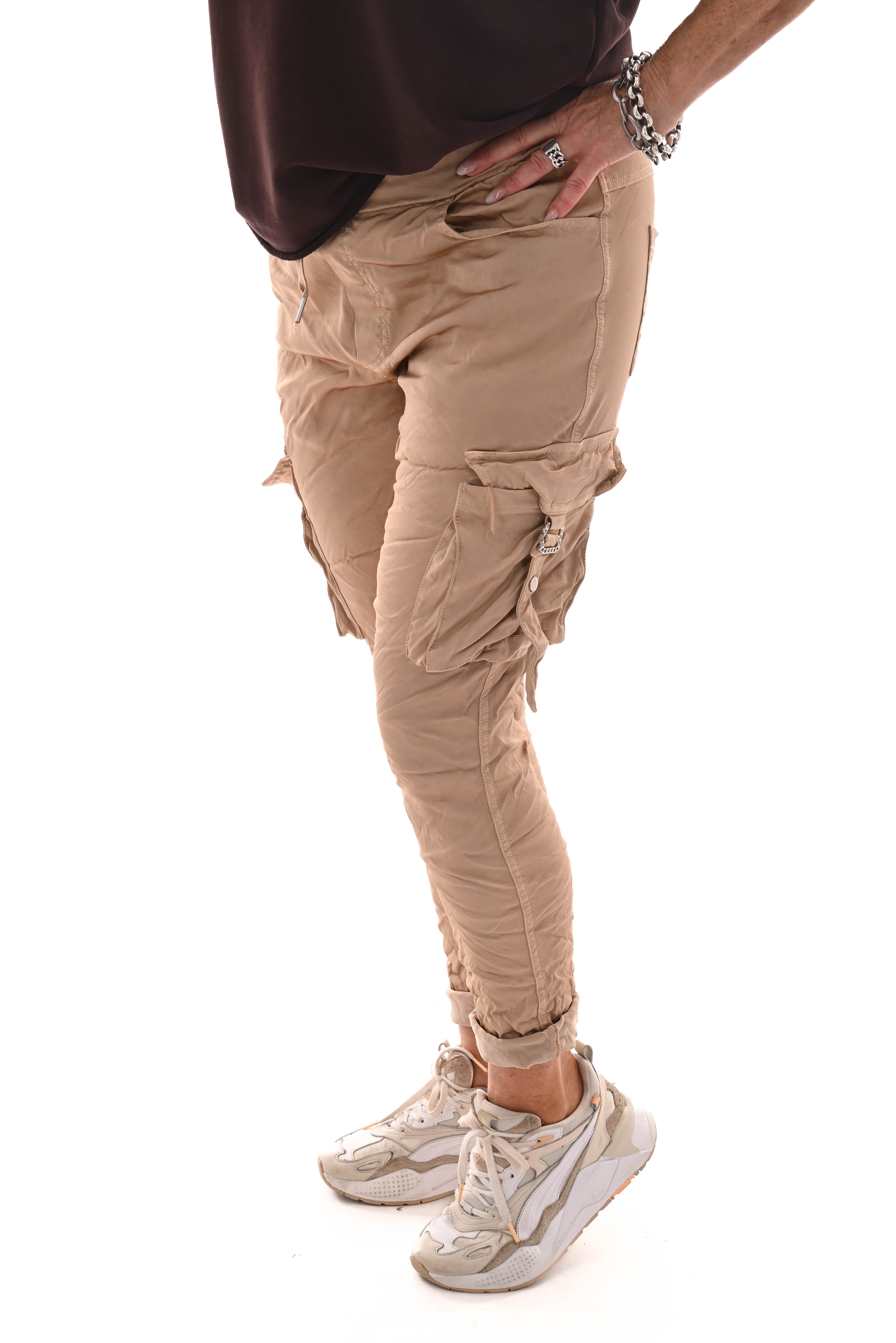 Stretchbroek silky cargo goud