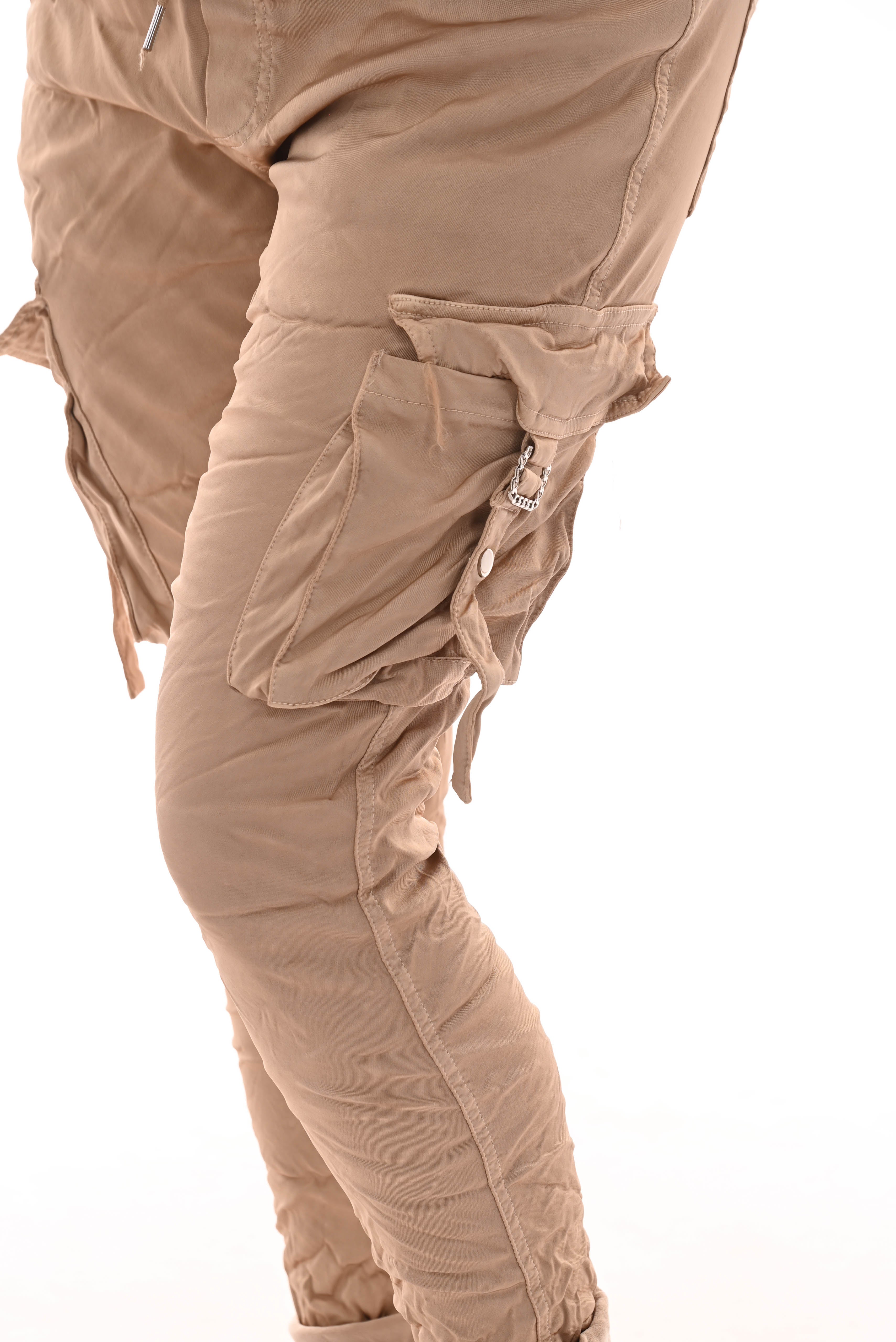 Stretchbroek silky cargo goud