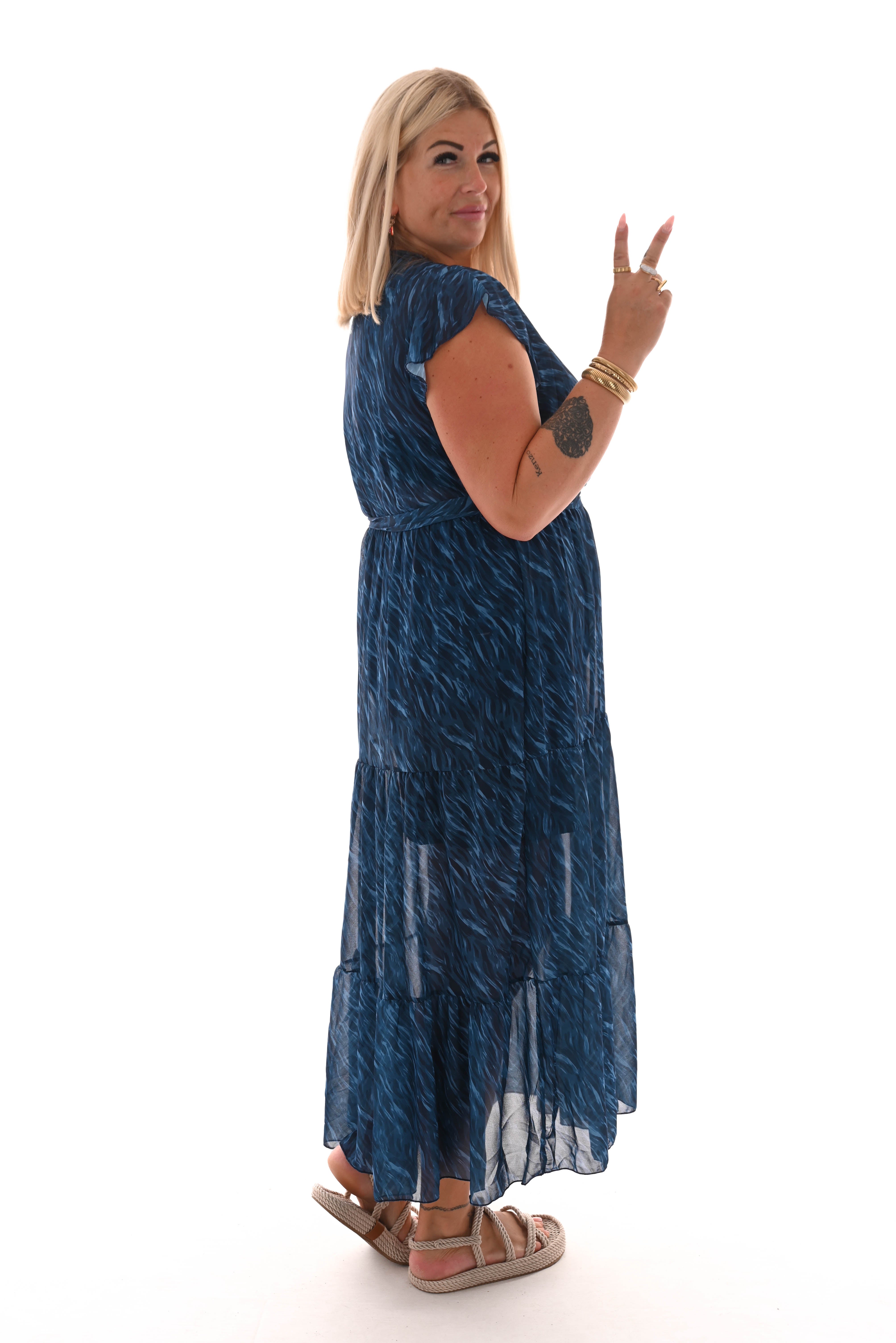 Maxi jurk met stroken print lines blauw