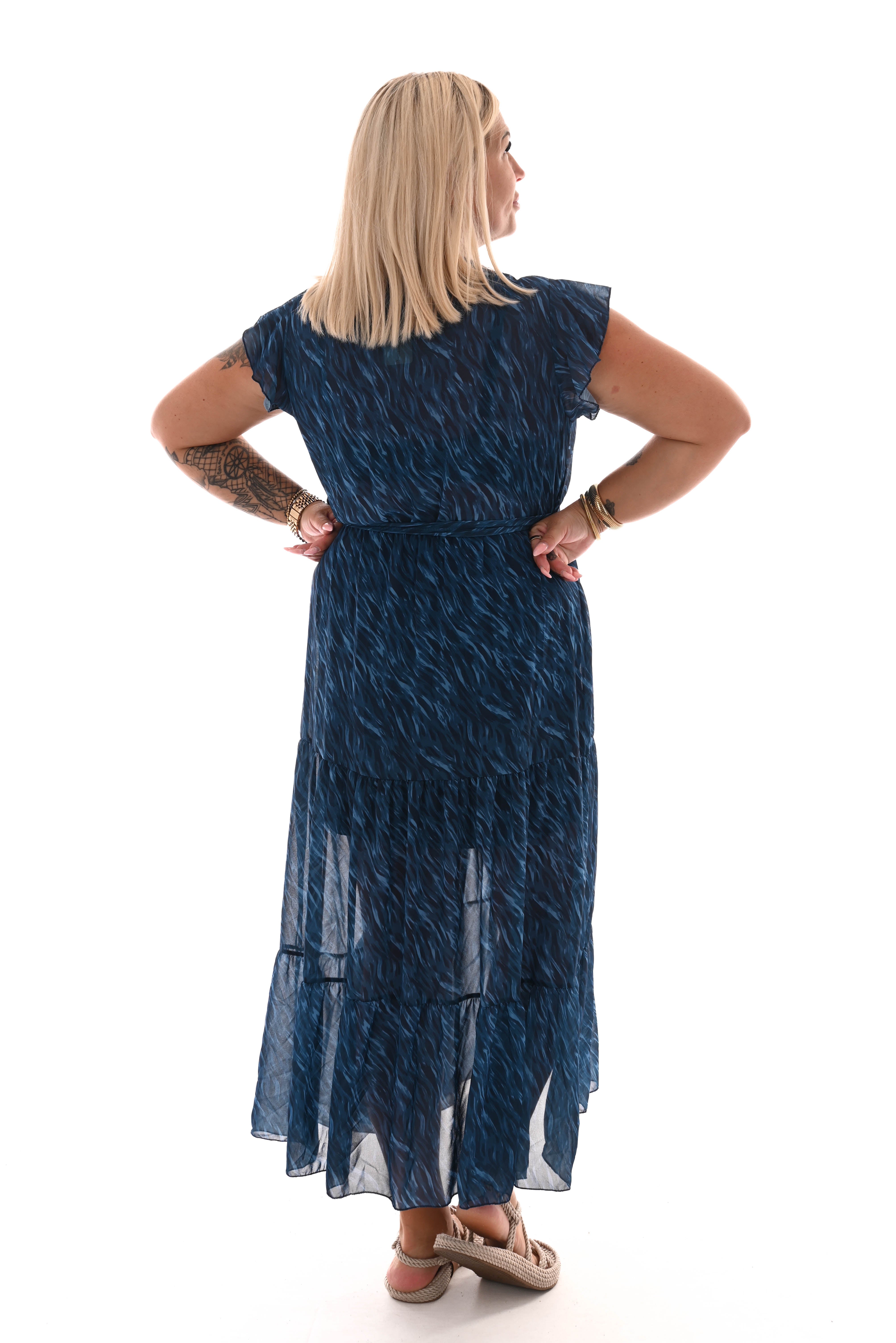 Maxi jurk met stroken print lines blauw