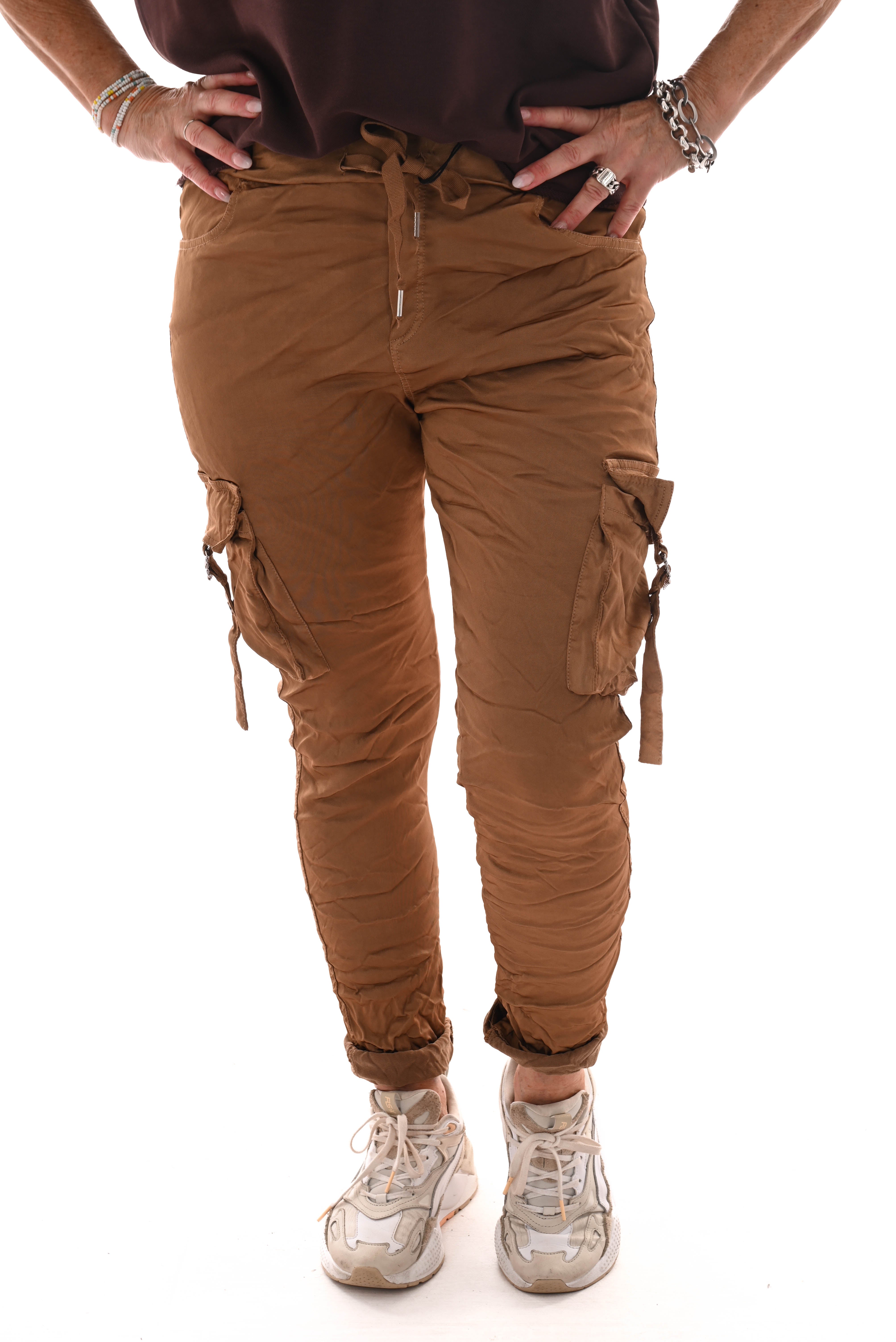 Stretchbroek silky cargo camel