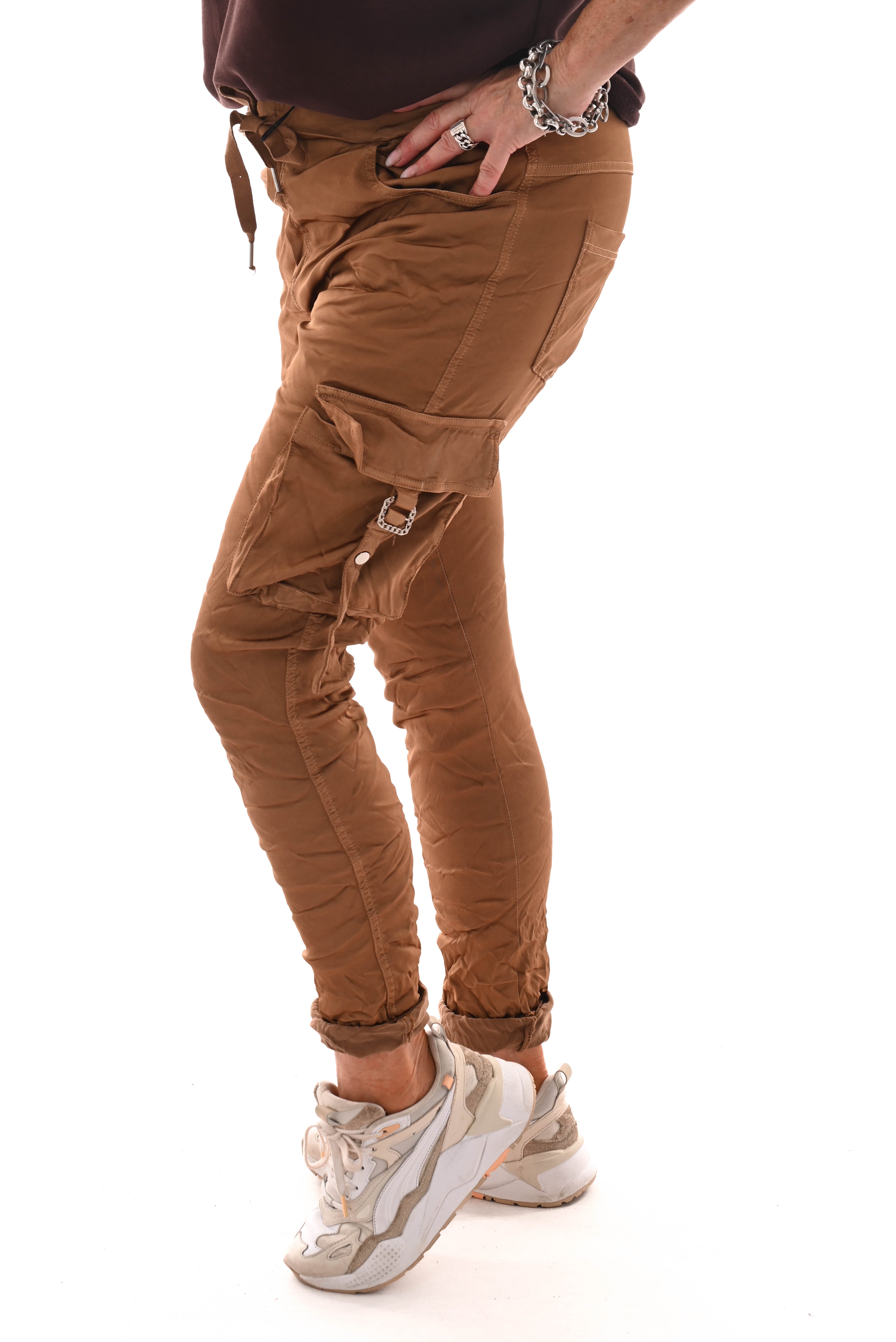 Stretchbroek silky cargo camel
