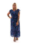 Maxi jurk met stroken print strepen paars/blauw