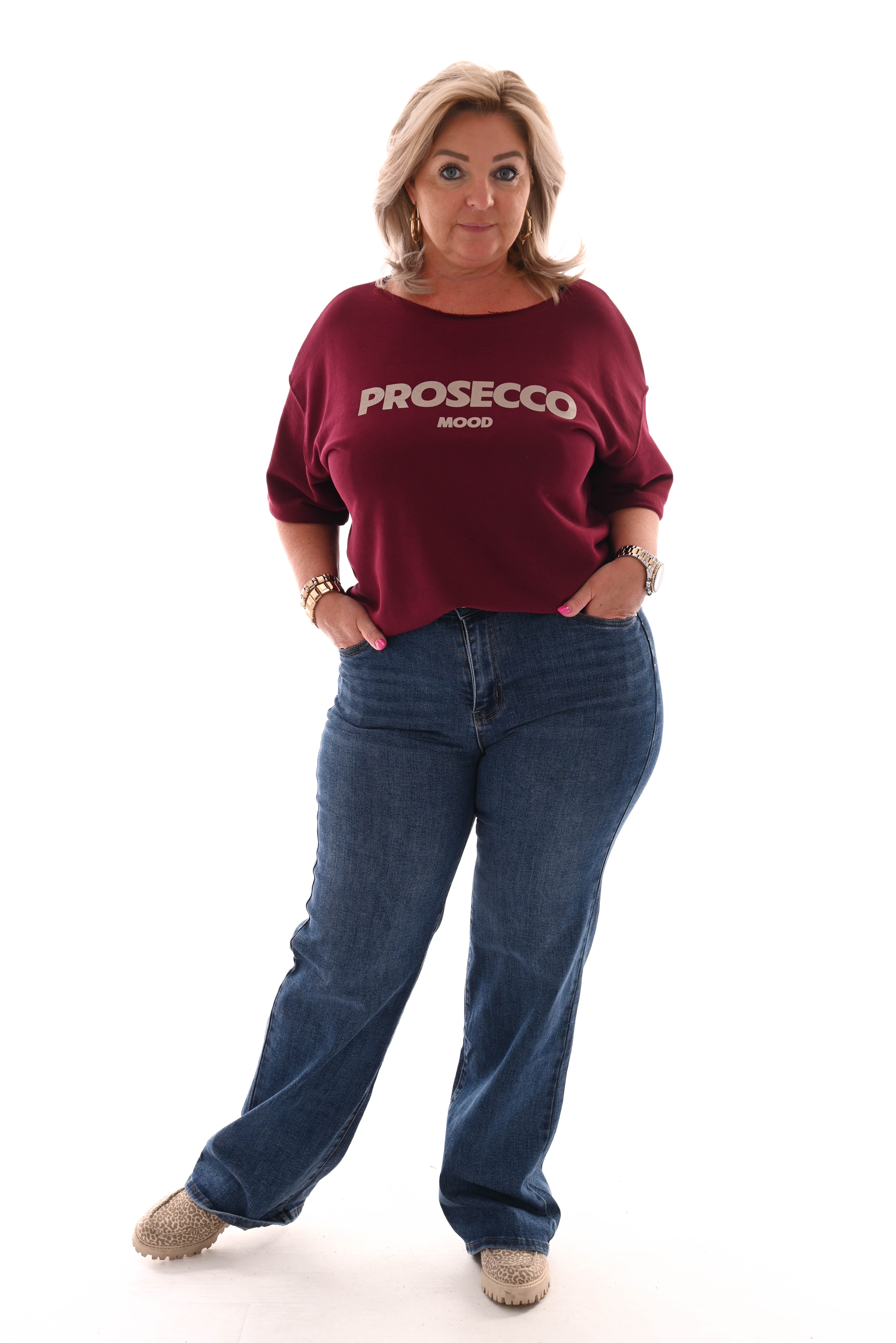 Sweater korte mouwen prosecco mood bordeaux