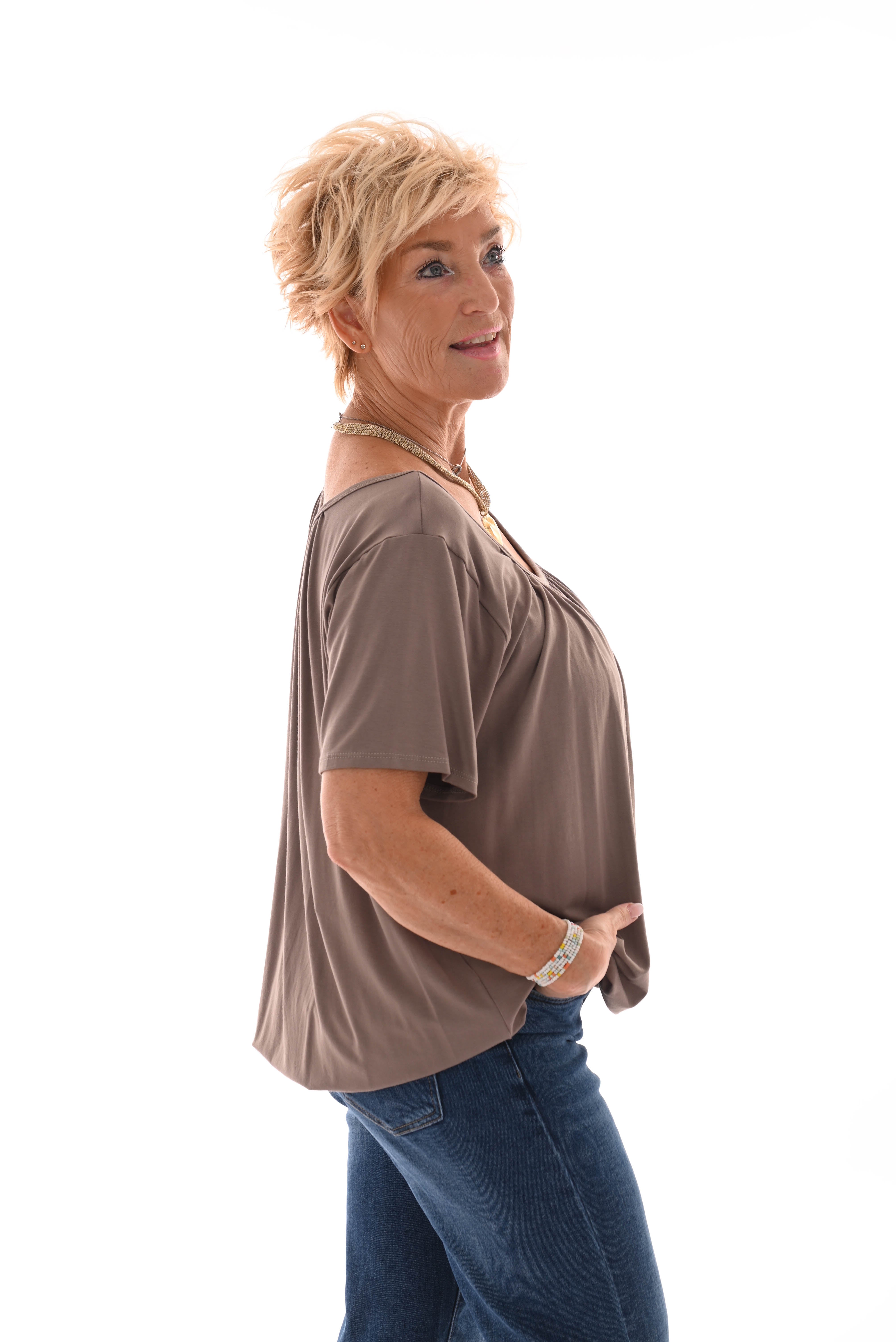 Ballon top uni taupe