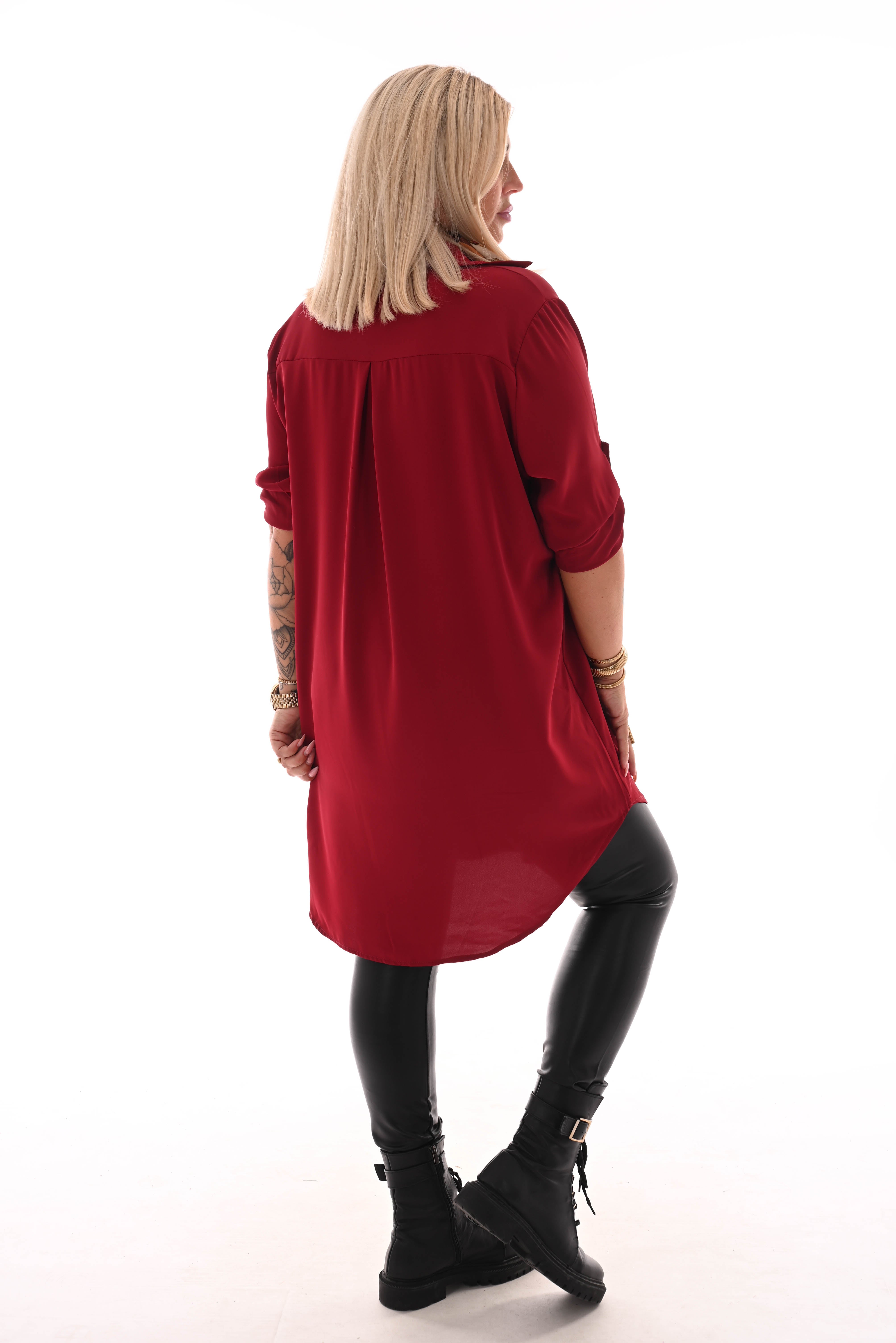 Tuniek v-hals doorknoop ophaalmouwen rood