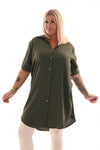 Tuniek v-hals doorknoop ophaalmouwen legergroen