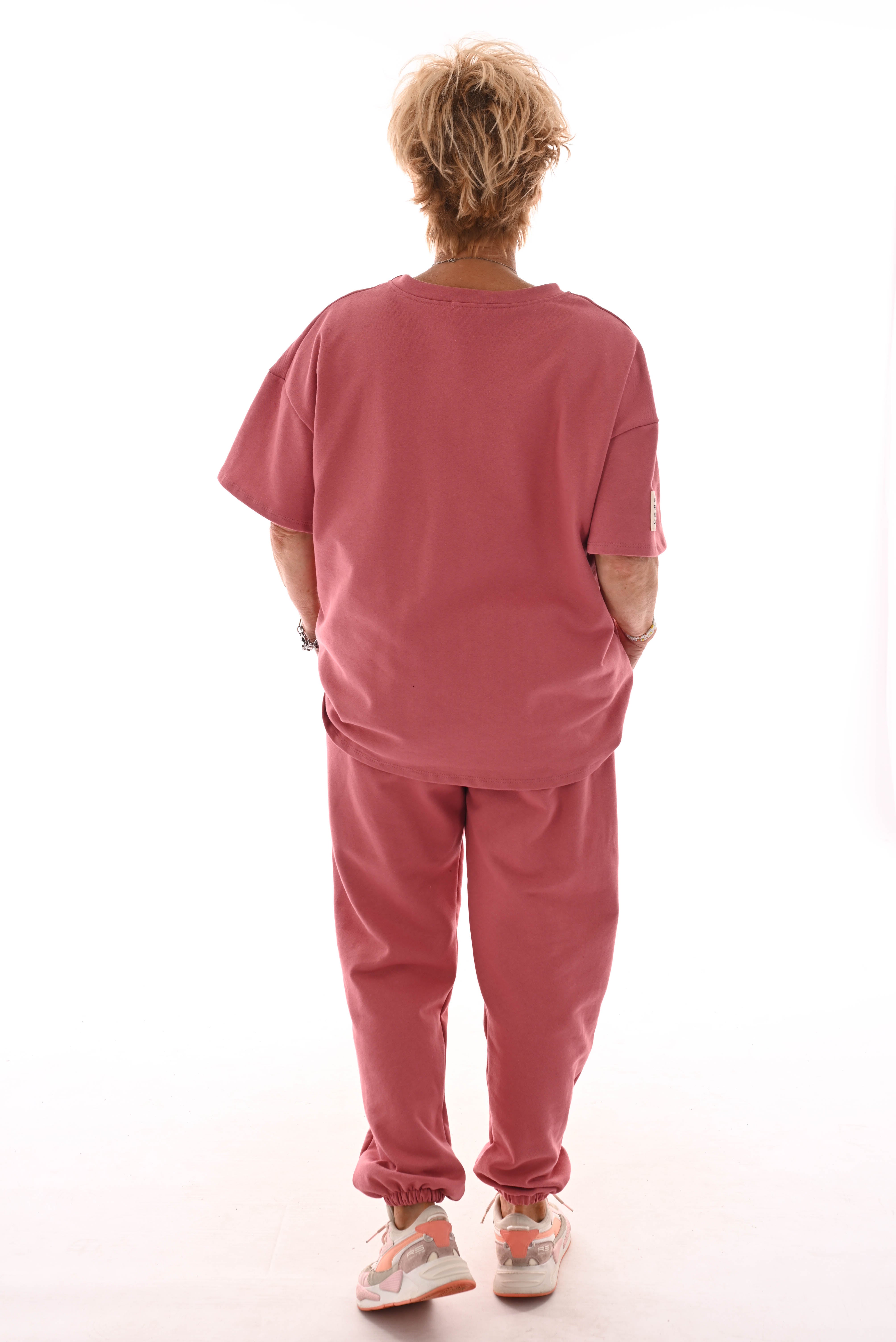 Tweedelig pak ronde hals applicatie oud roze