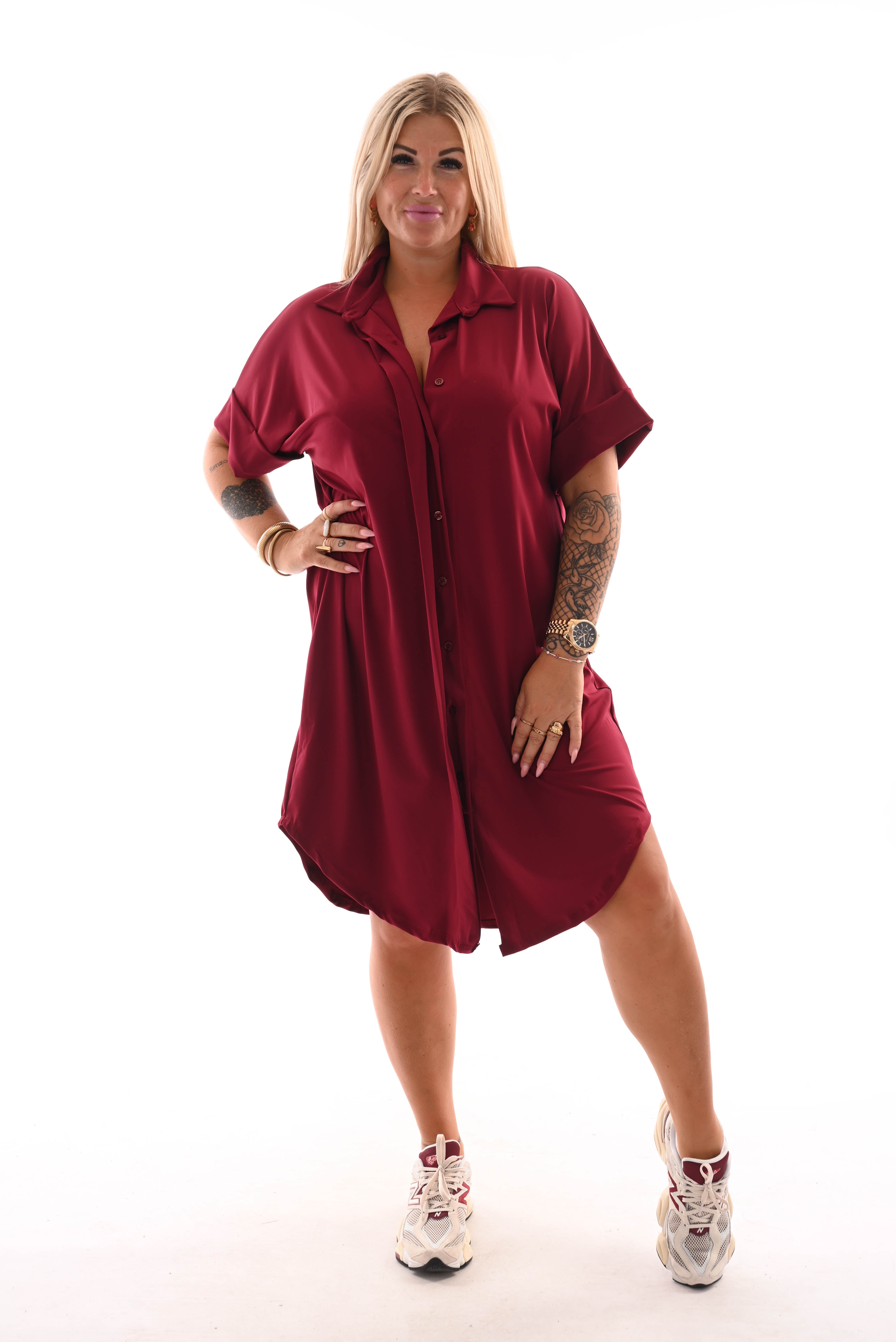 Travel jurk doorknoop uni bordeaux