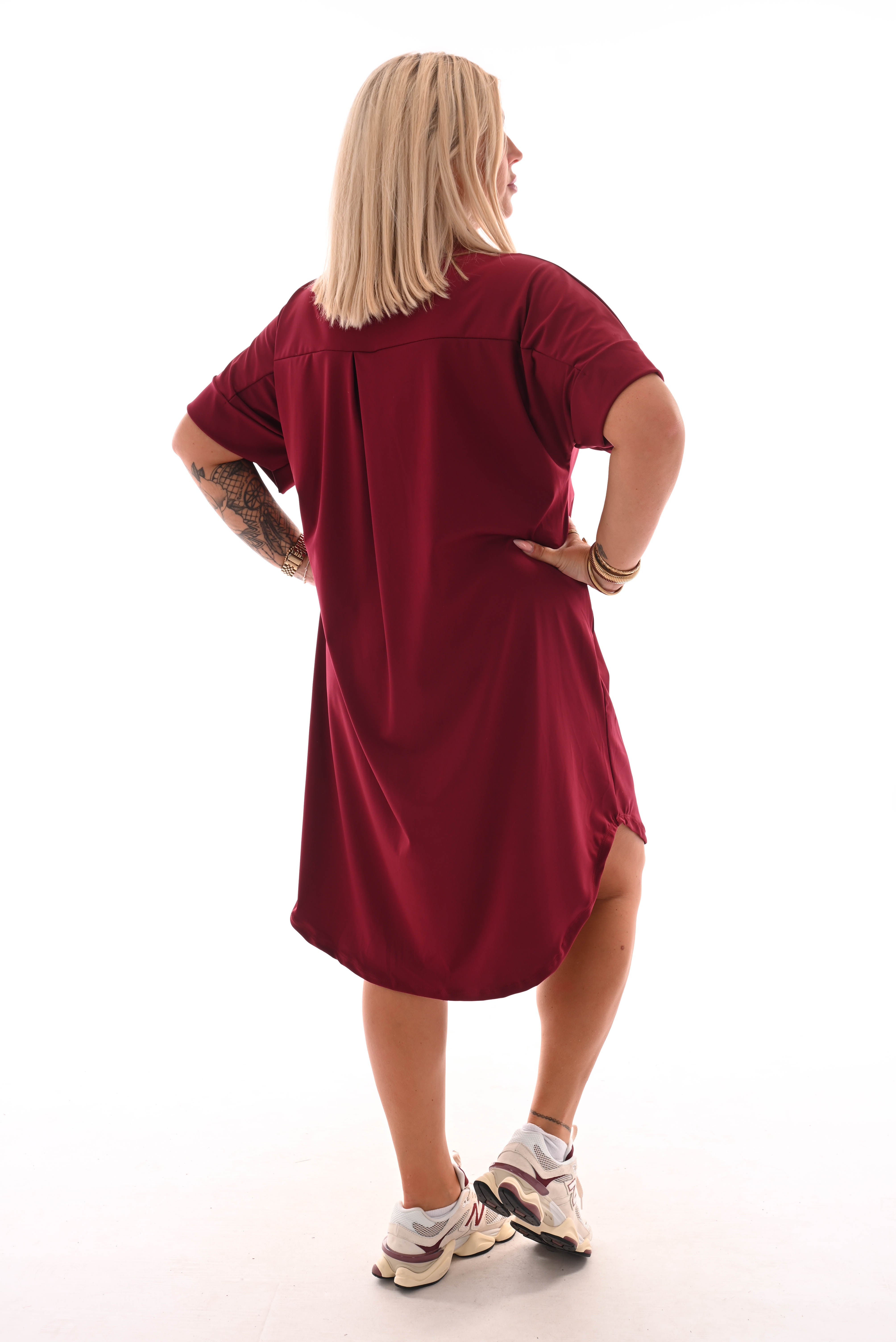Travel jurk doorknoop uni bordeaux