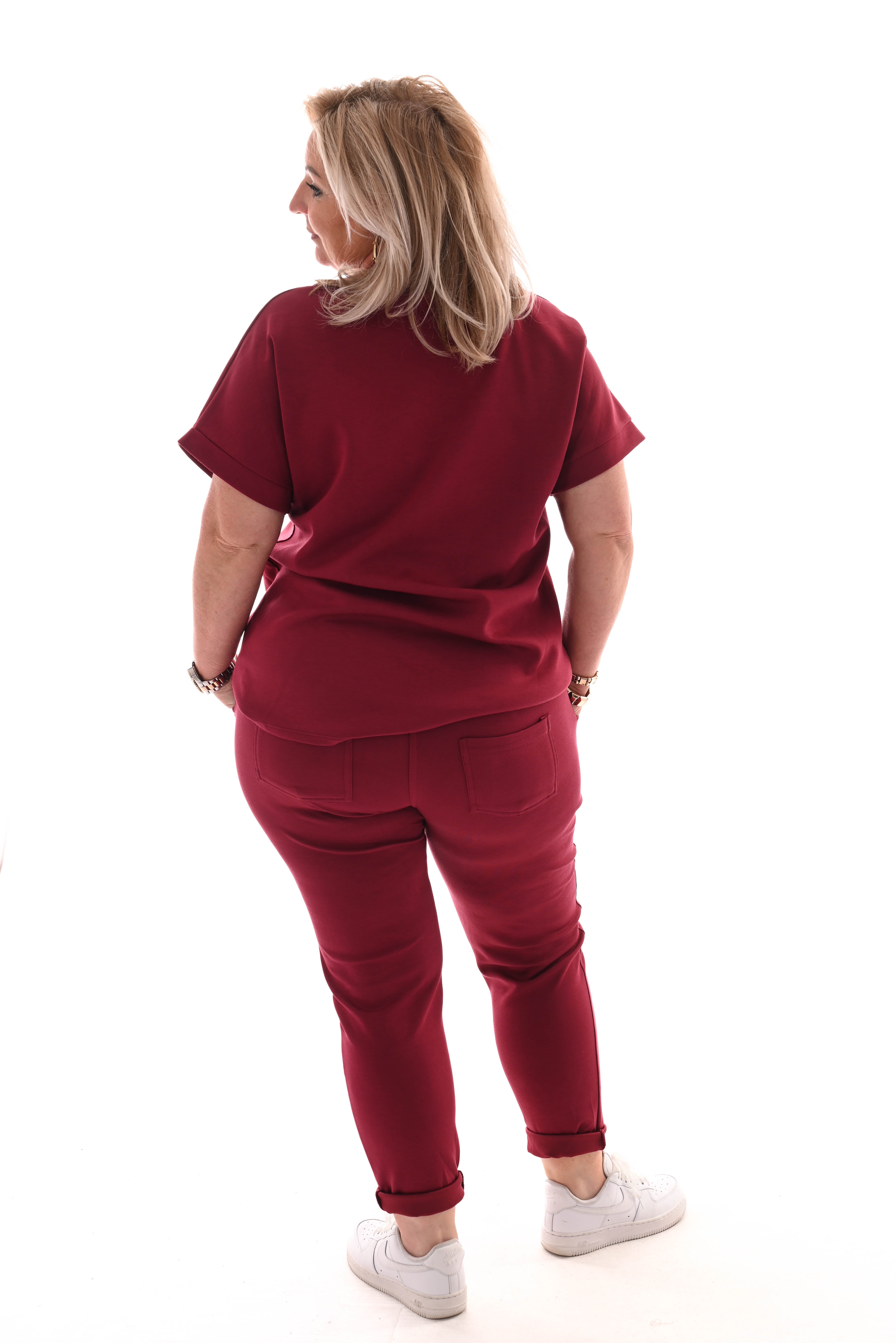 Tweedelig pak v-hals uni bordeaux