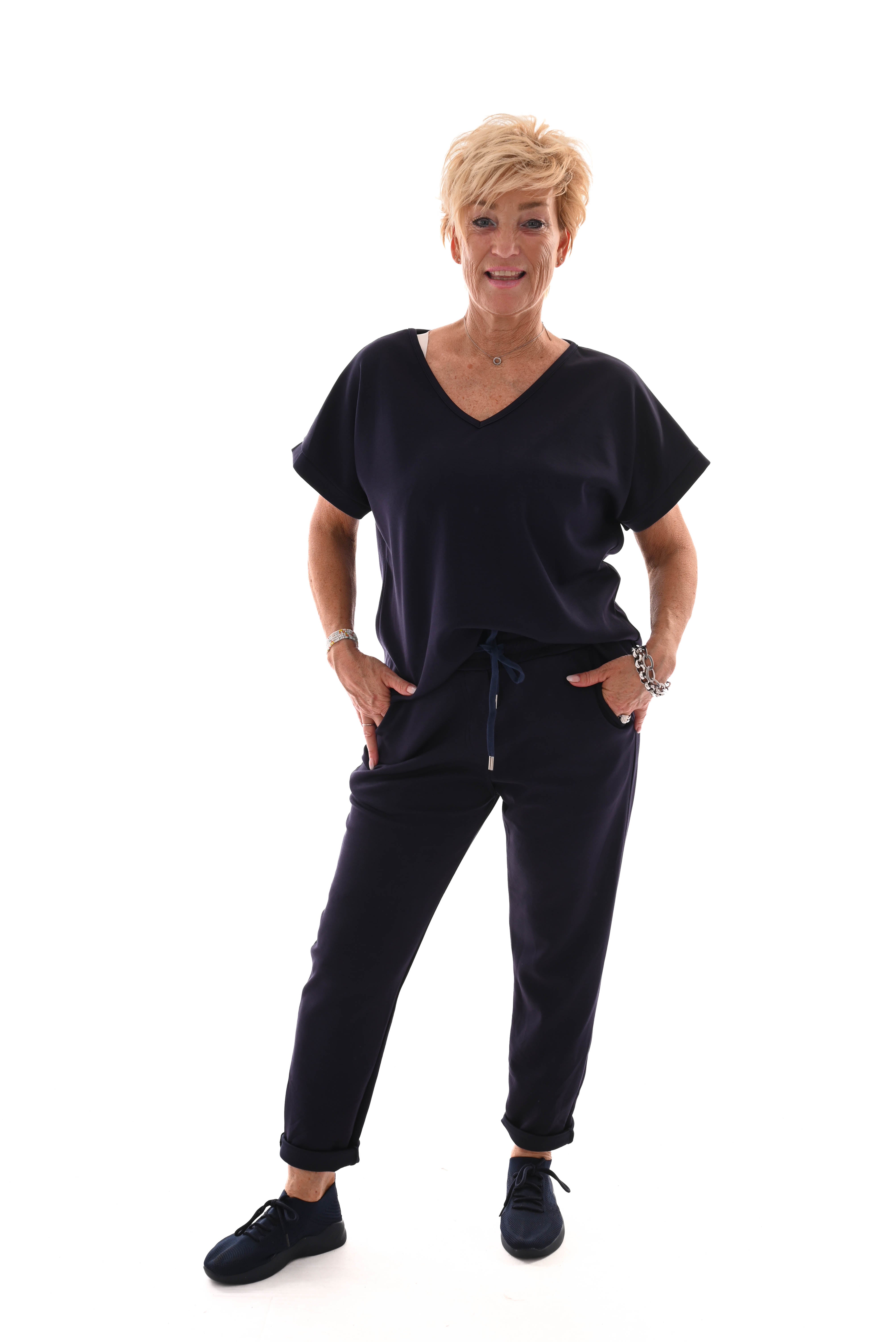 Tweedelig pak v-hals uni marineblauw