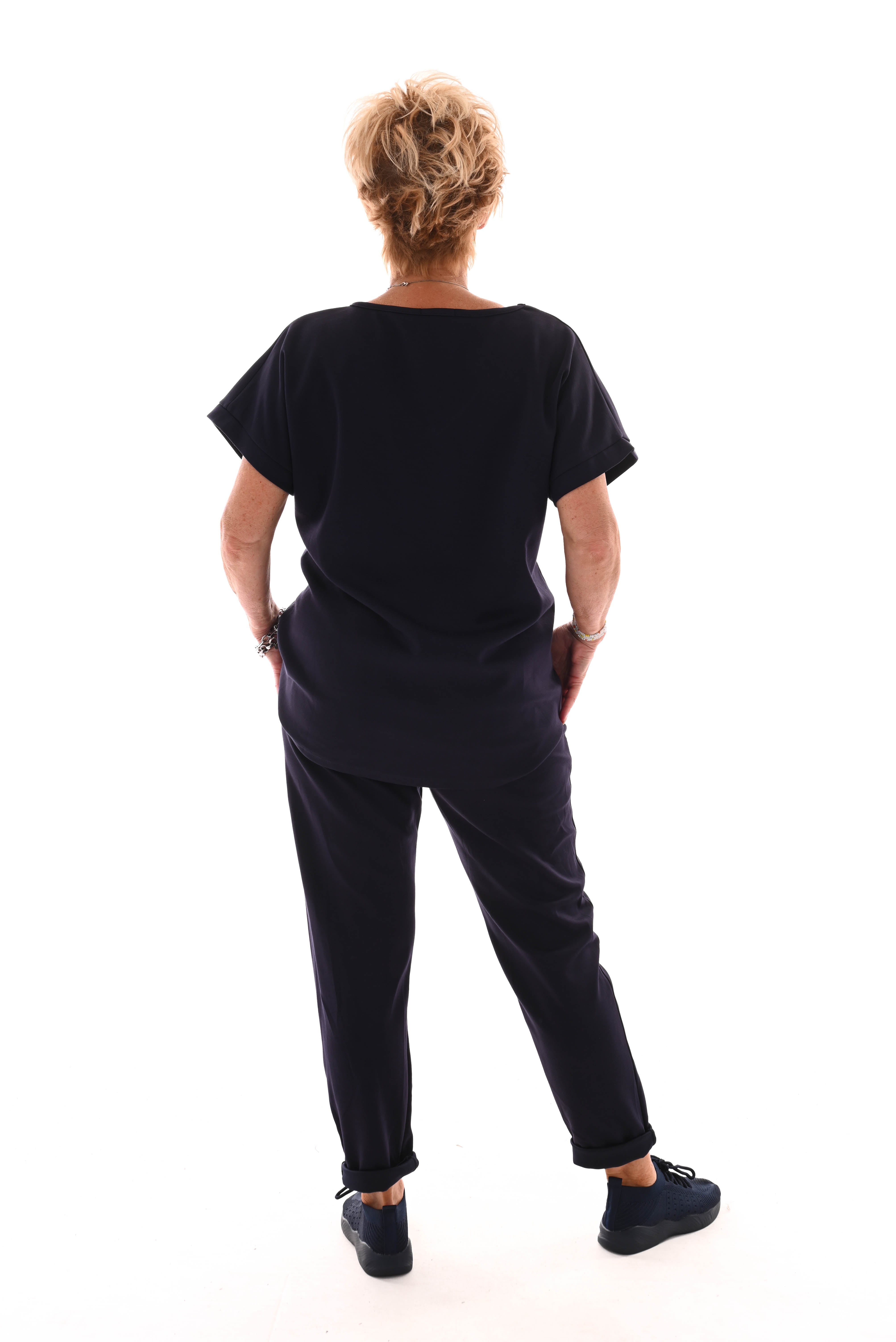 Tweedelig pak v-hals uni marineblauw