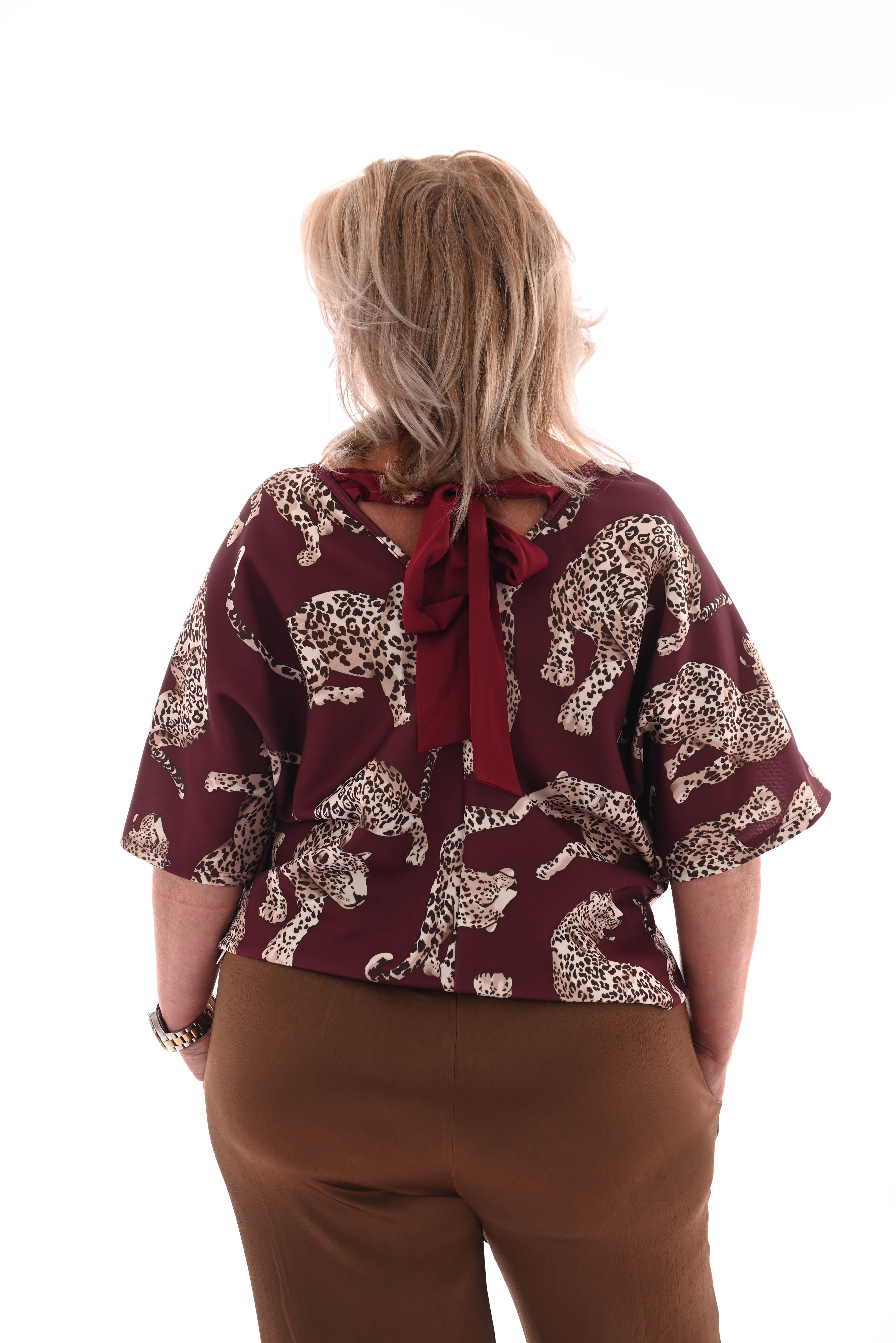 Top panter met strik op rug bordeaux