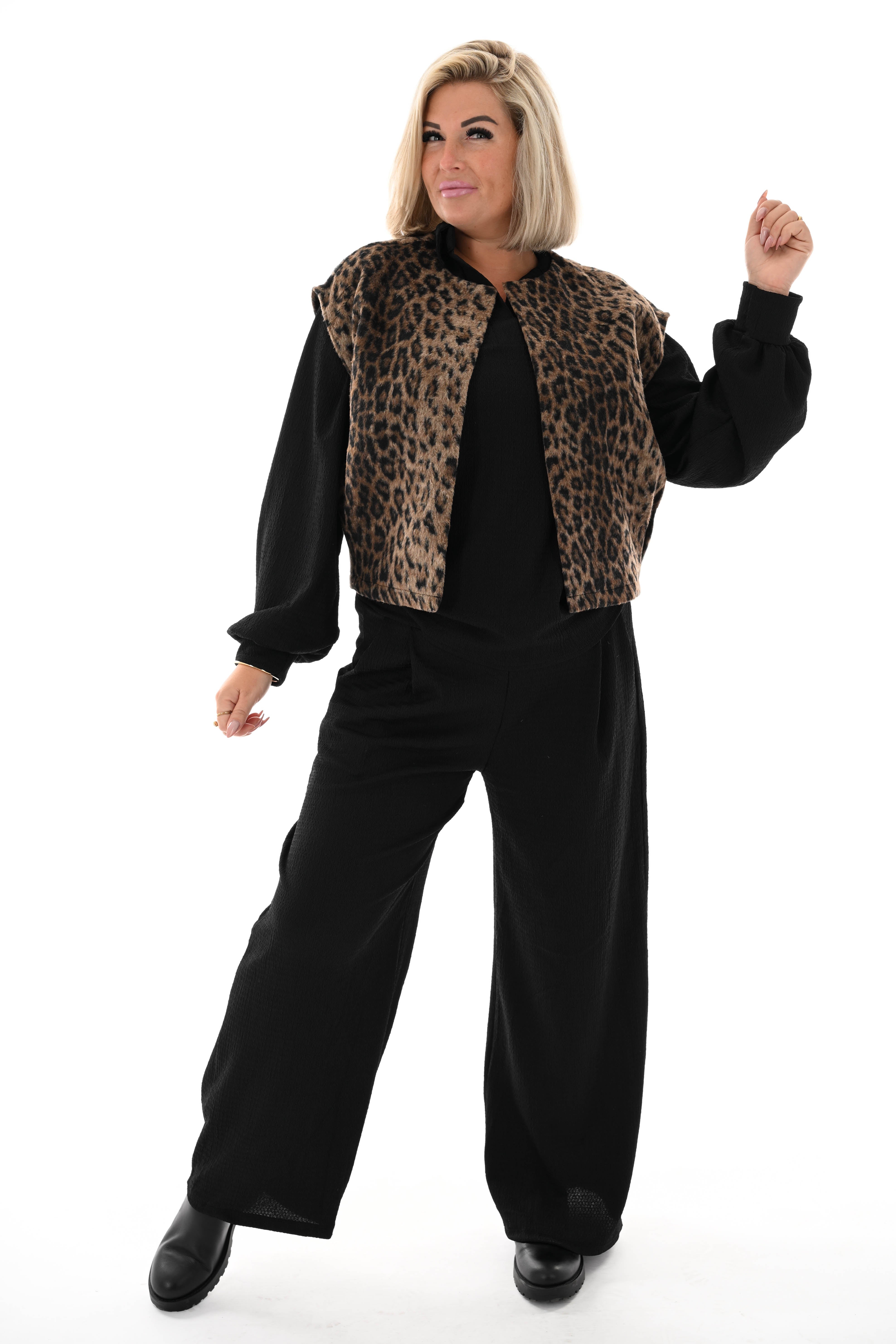 Tweedelig crepe pak v-hals met kraag zwart