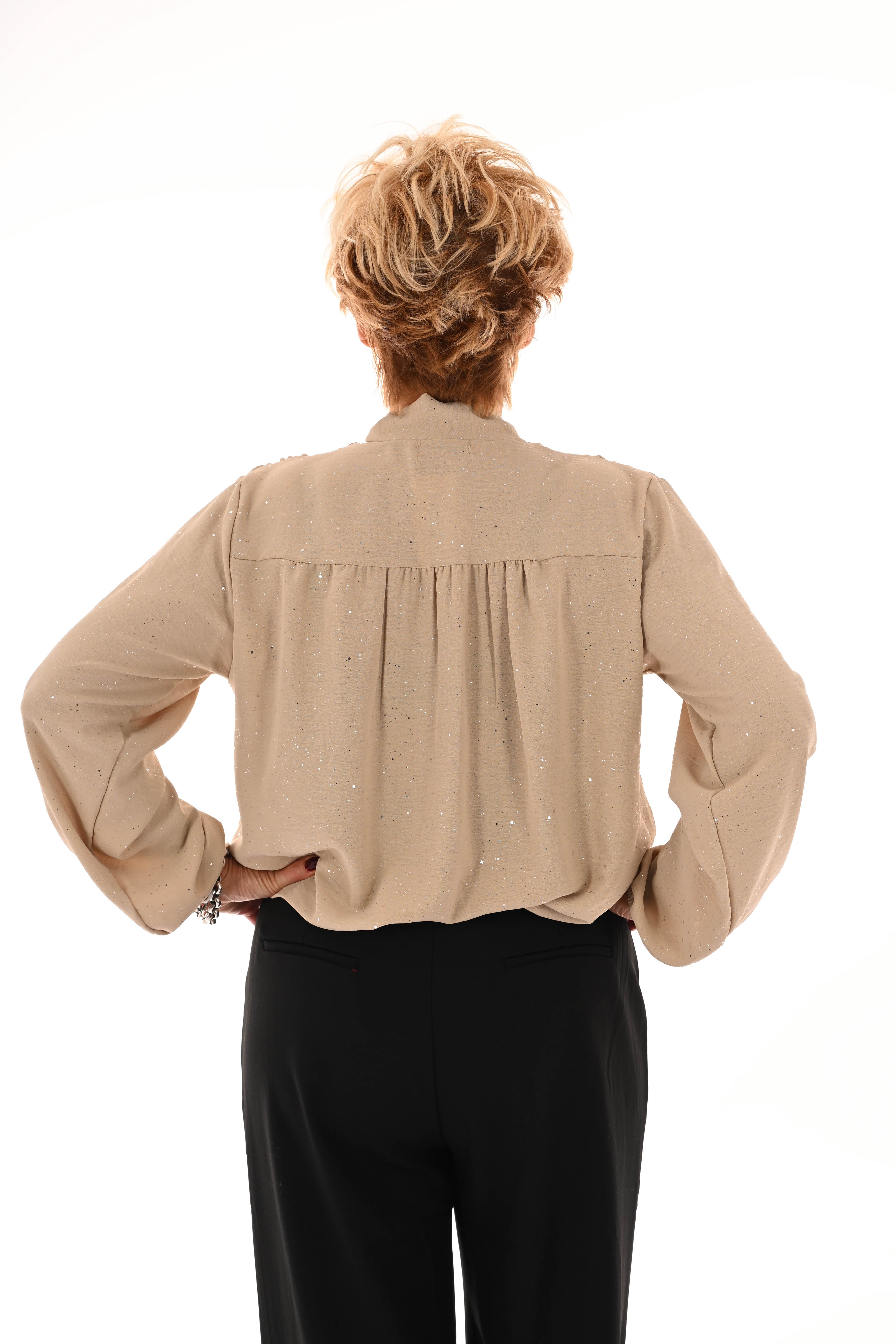 Blouse met strik glitter beige