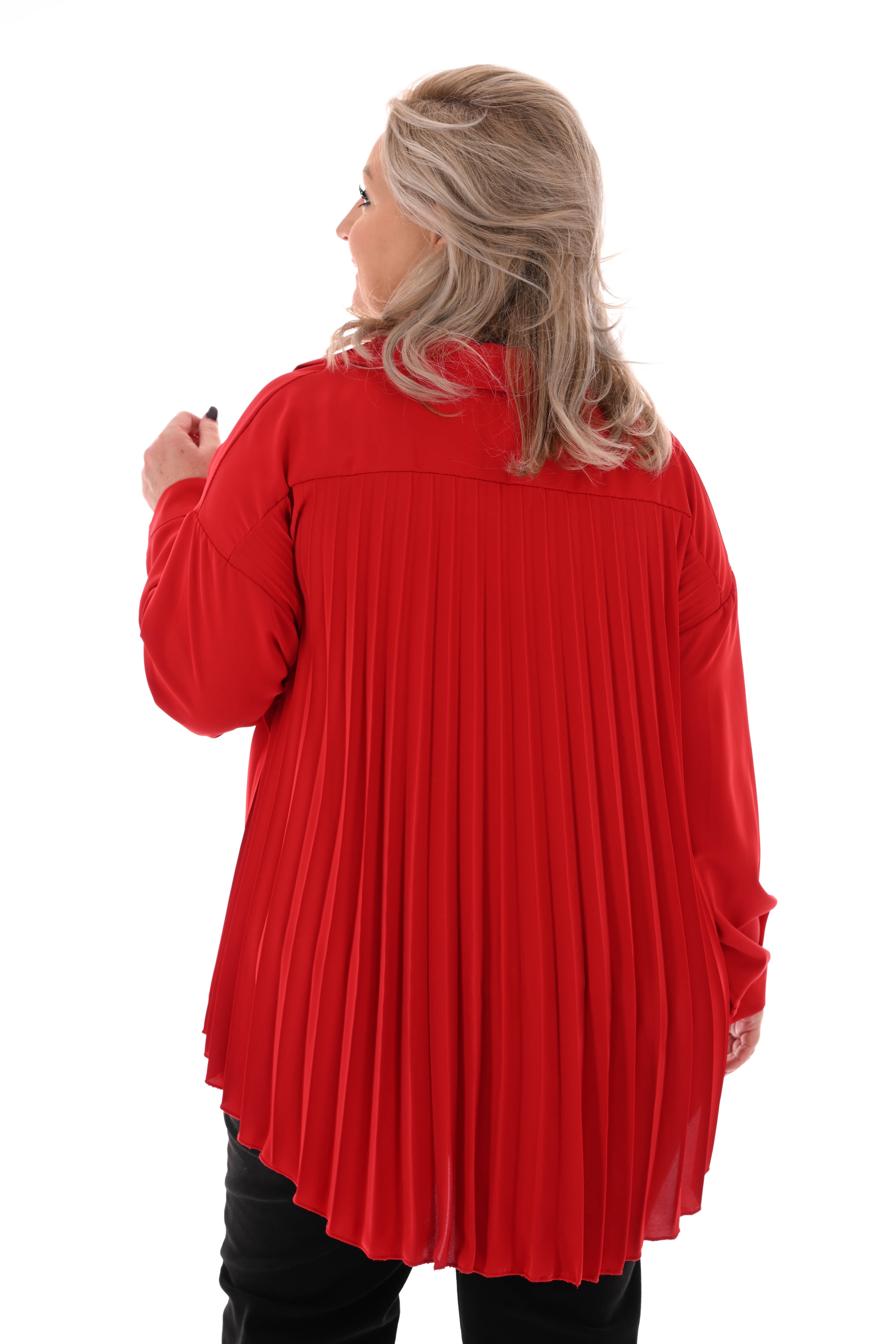 Doorknoop blouse uni plisse rug rood