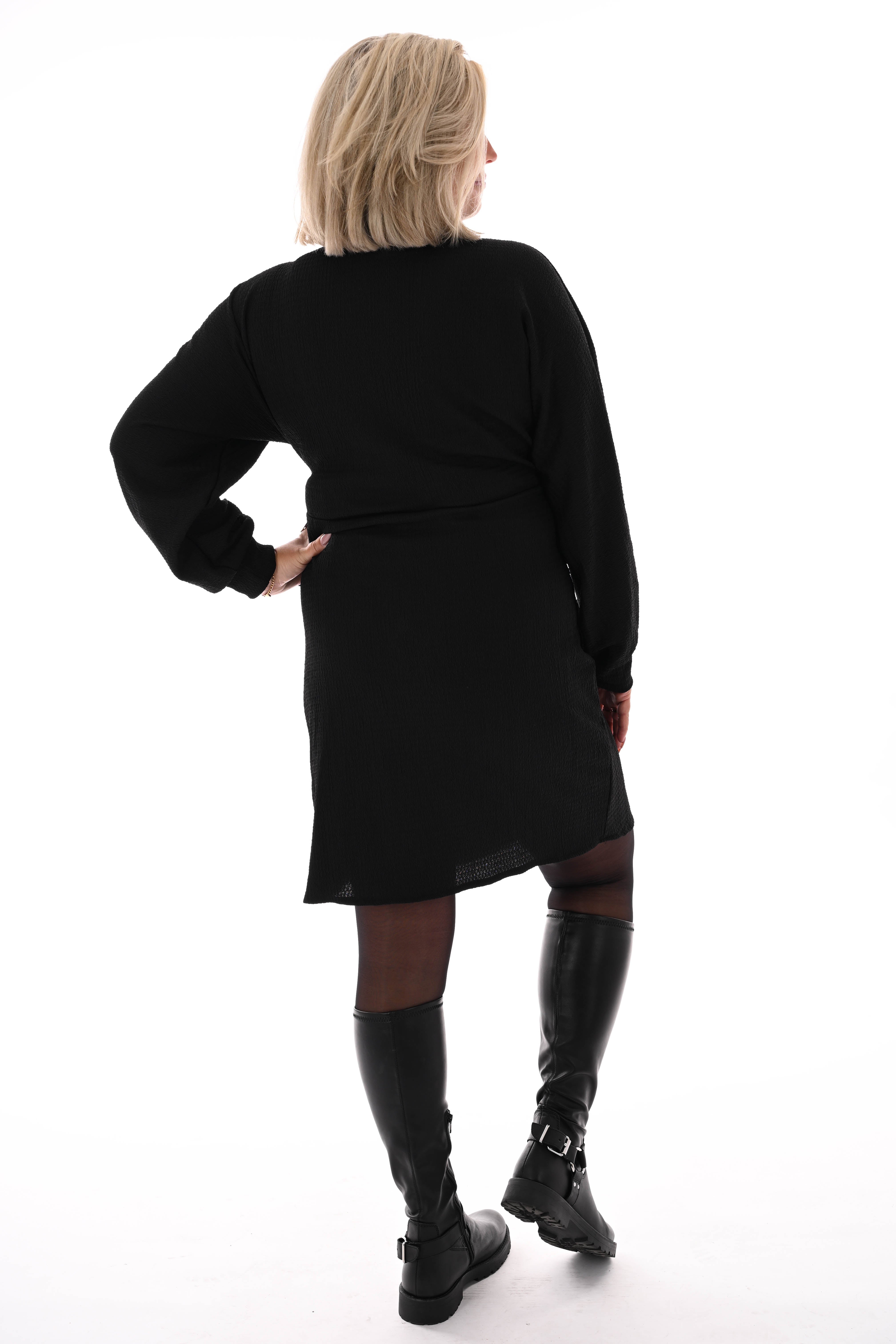 Korte jurk crepe met strik zwart