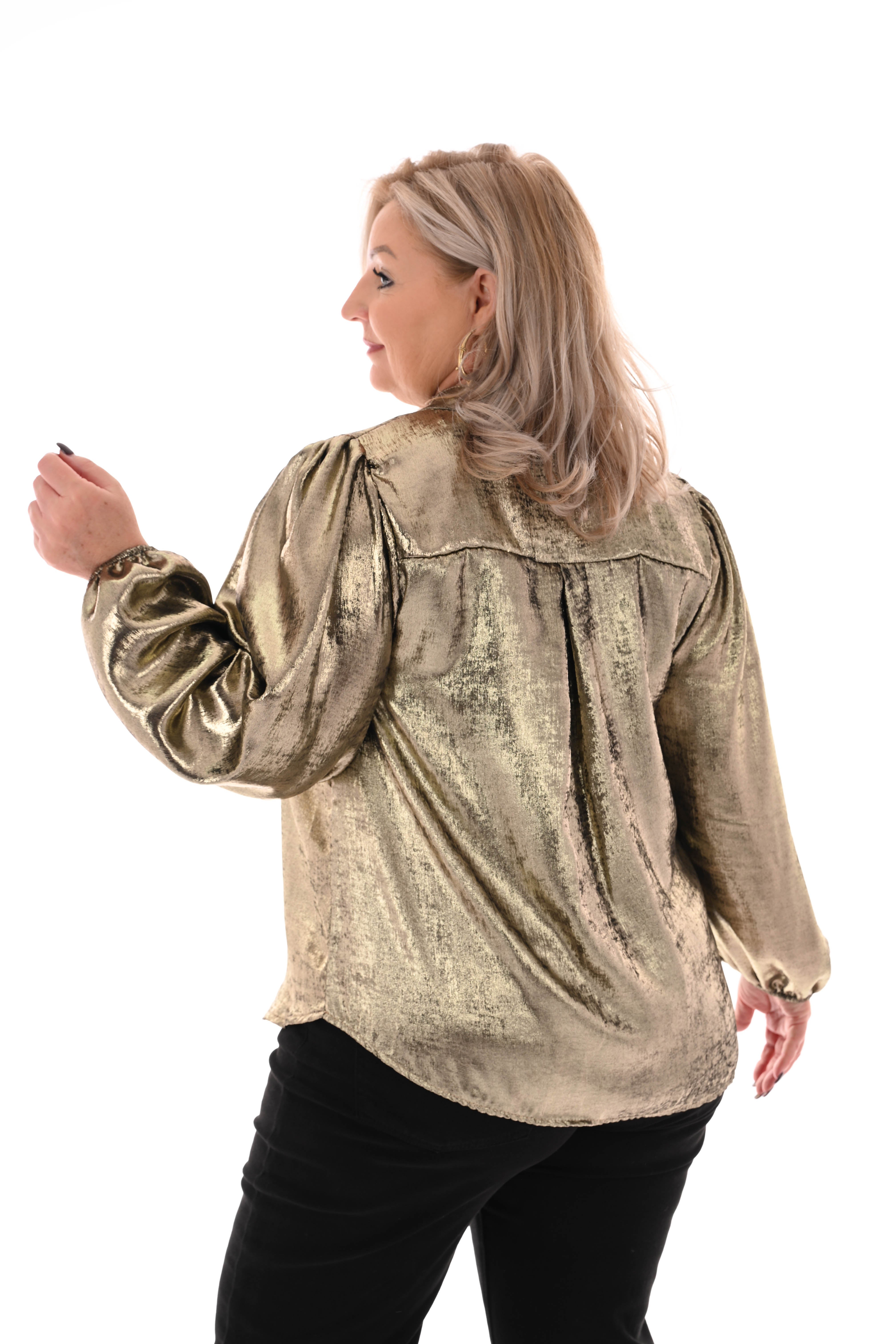 Top v-hals metallic goud