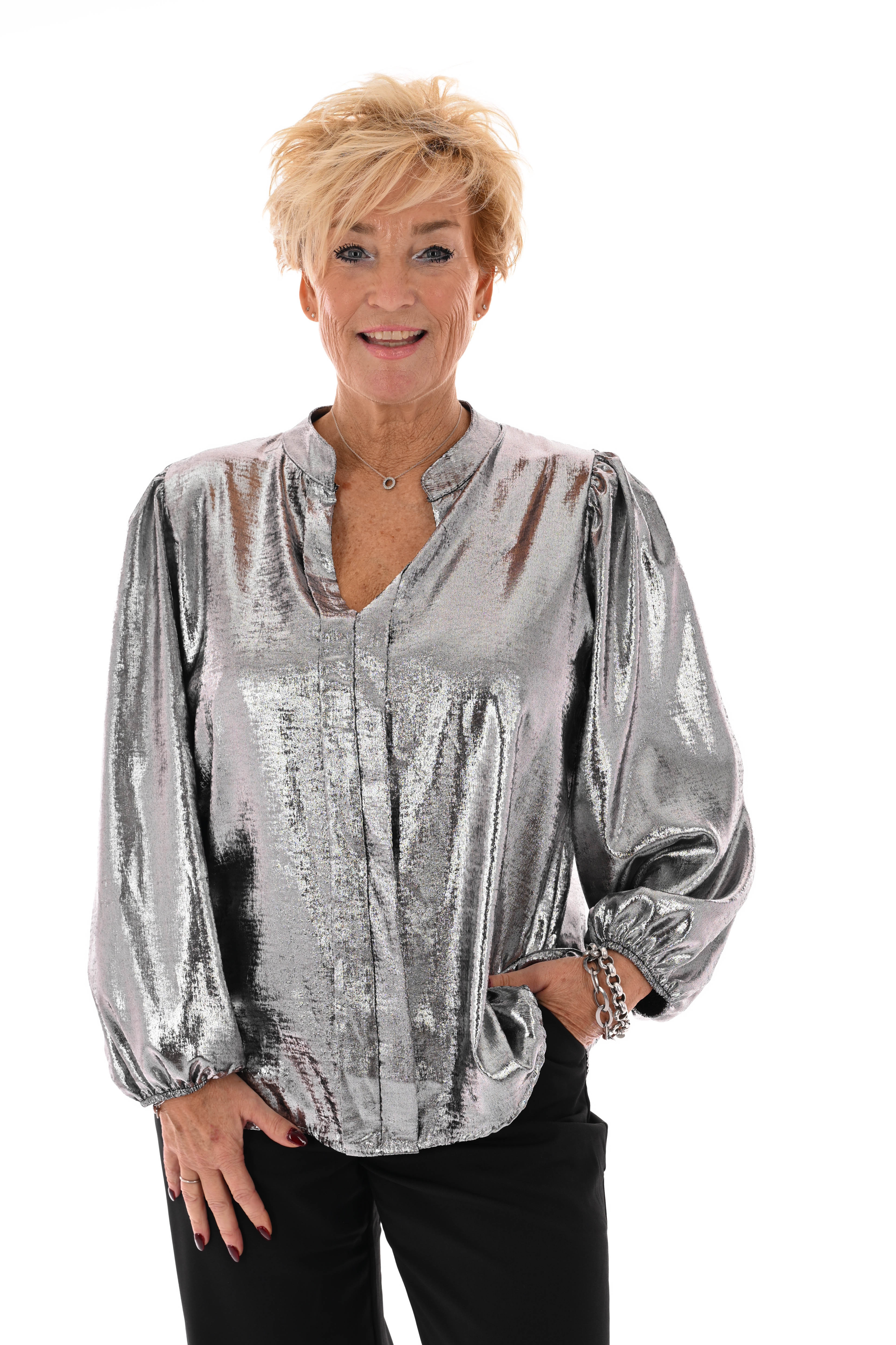 Top v-hals metallic zilver