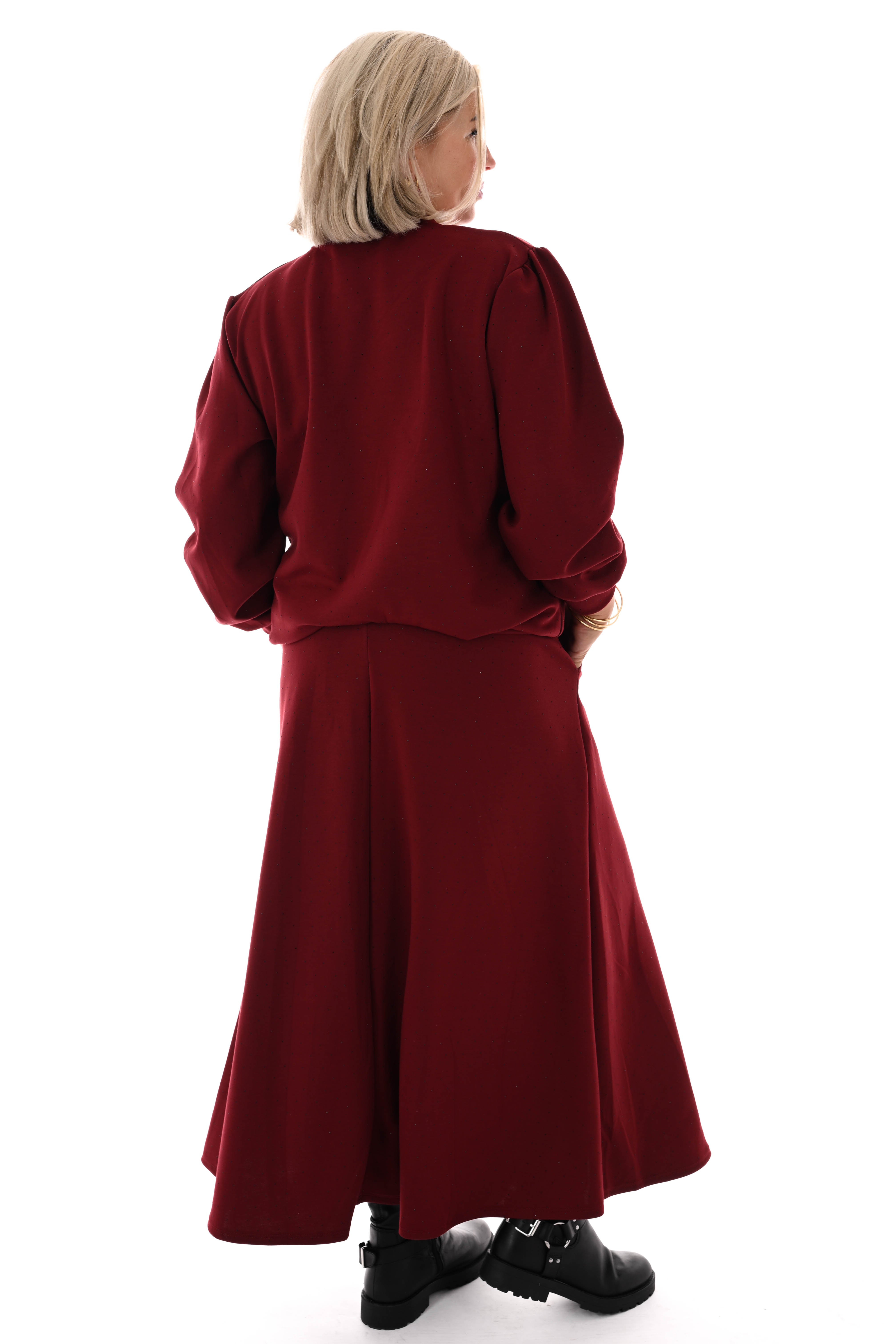 Tweedelig set sweater en rok strass bordeaux