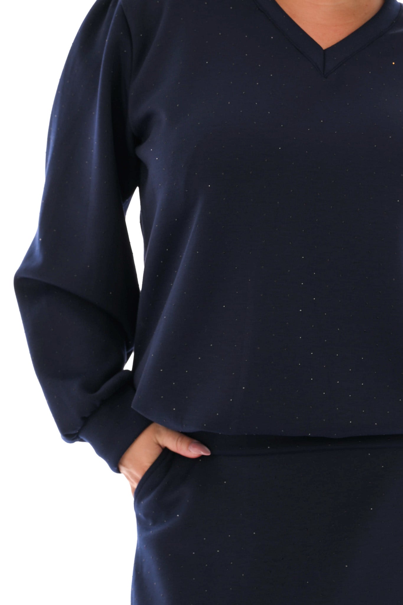 Tweedelig set sweater en rok strass marineblauw
