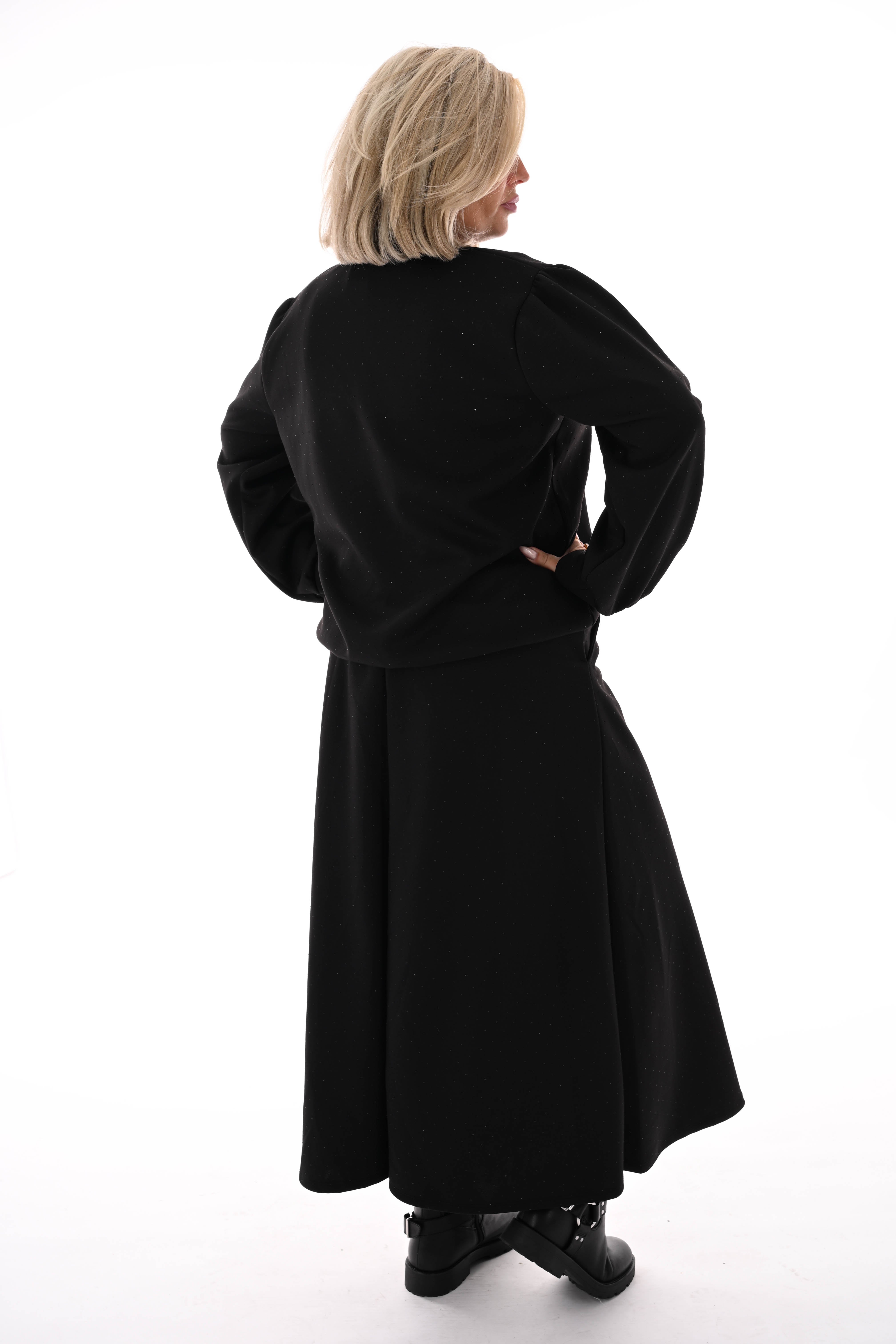 Tweedelig set sweater en rok strass zwart