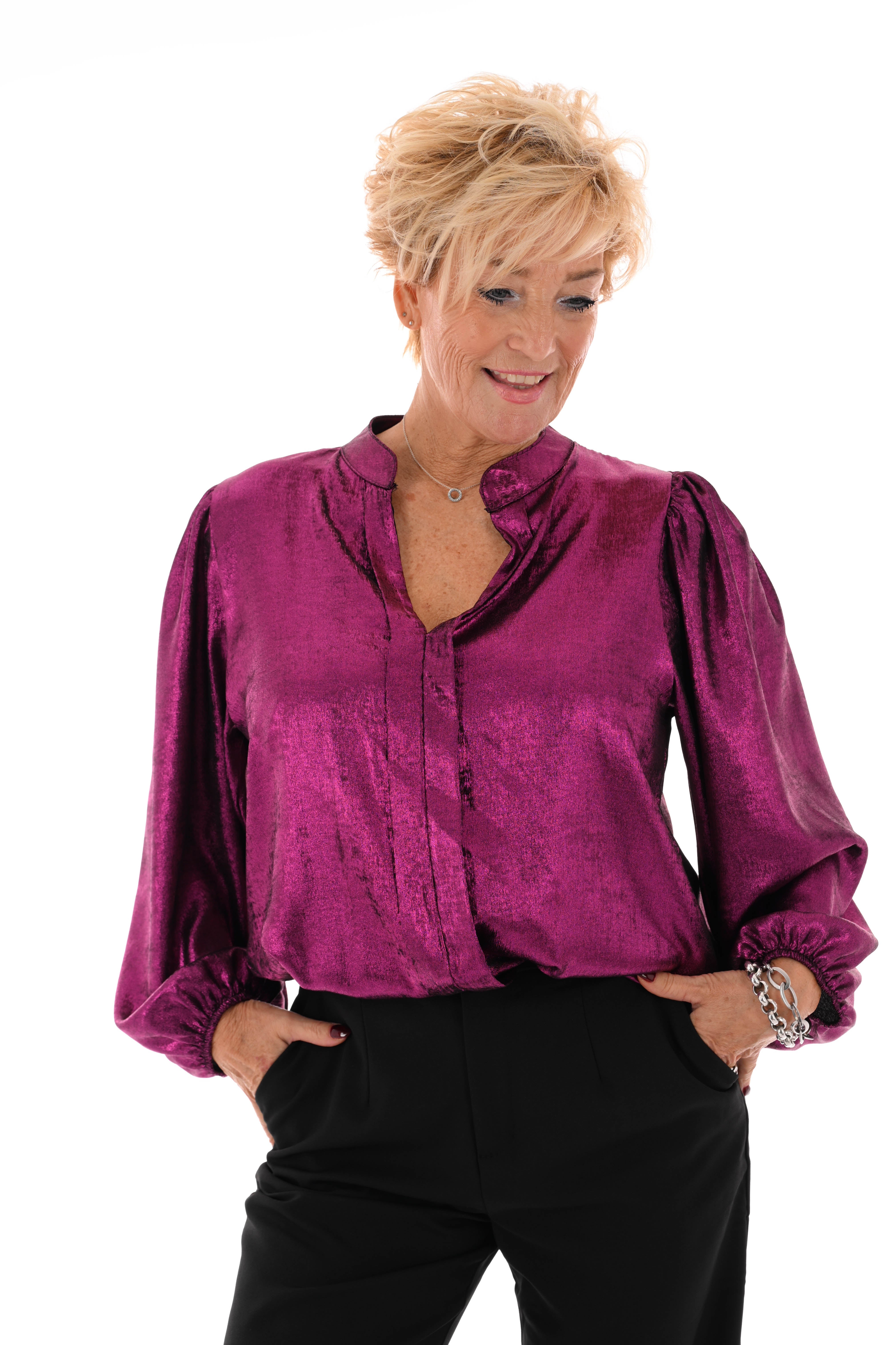 Top v-hals metallic roze
