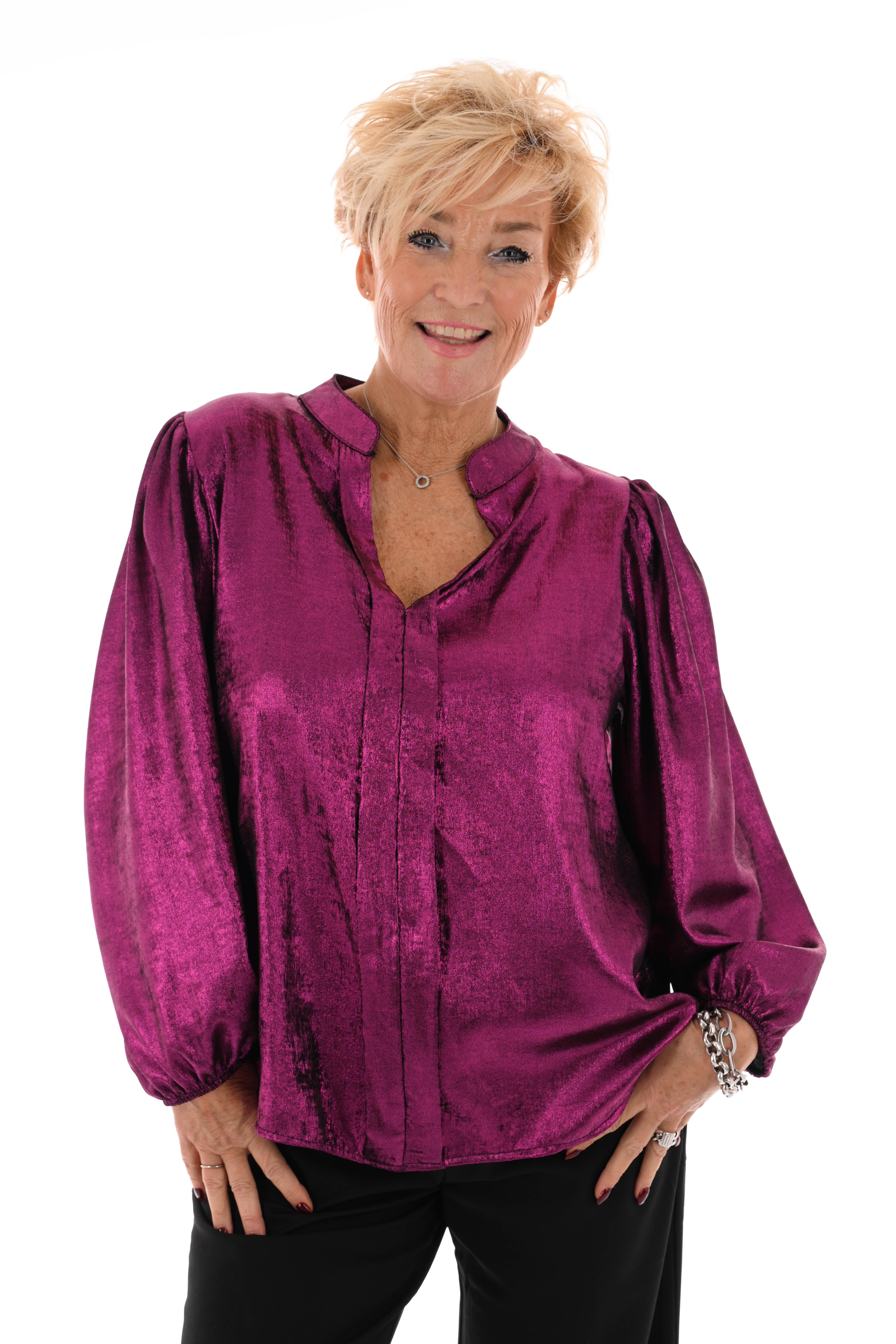 Top v-hals metallic roze