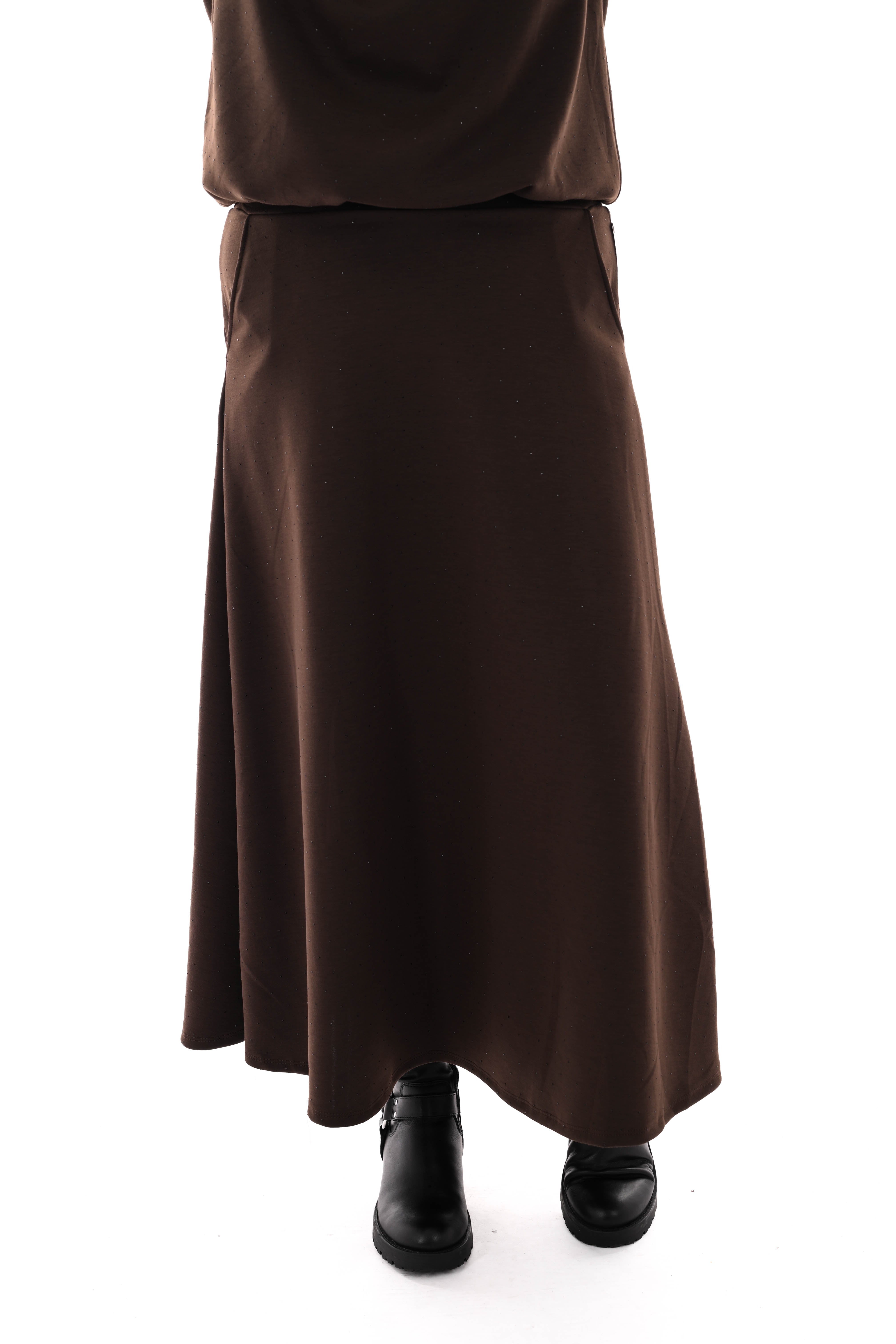 Tweedelig set sweater en rok strass donkerbruin