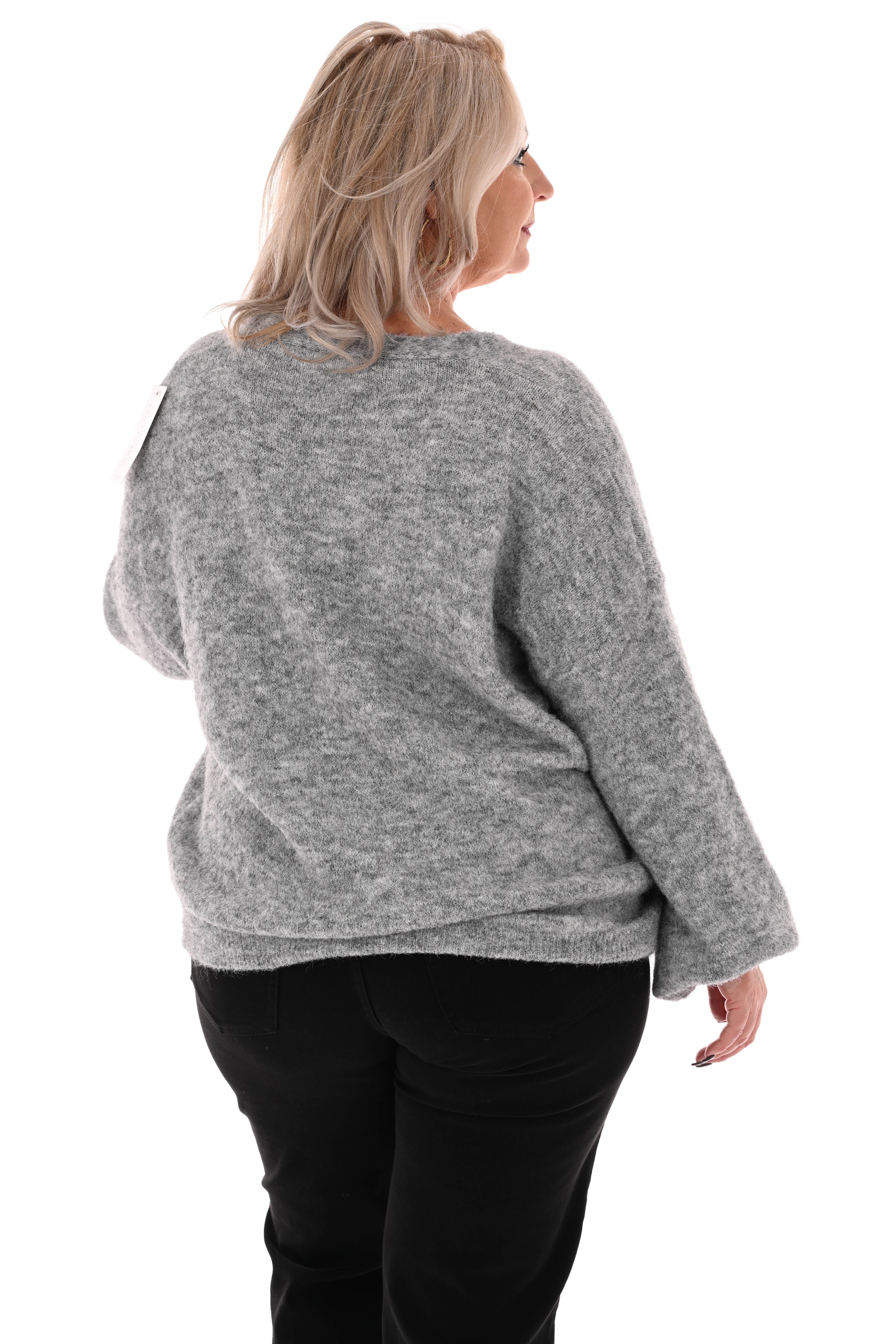 Kort gebreid vest pofmouwen grijs