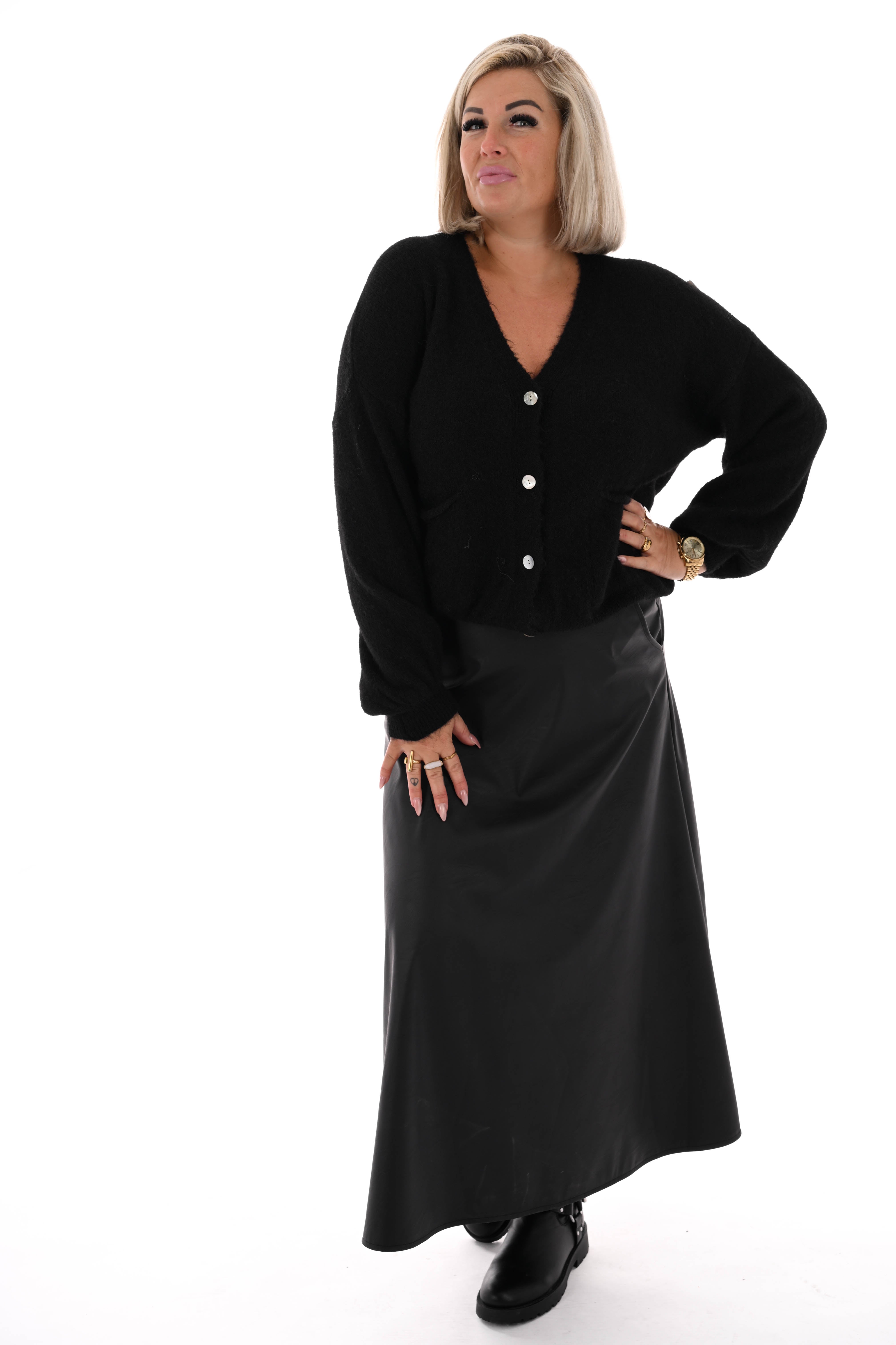 Kort gebreid vest pofmouwen zwart