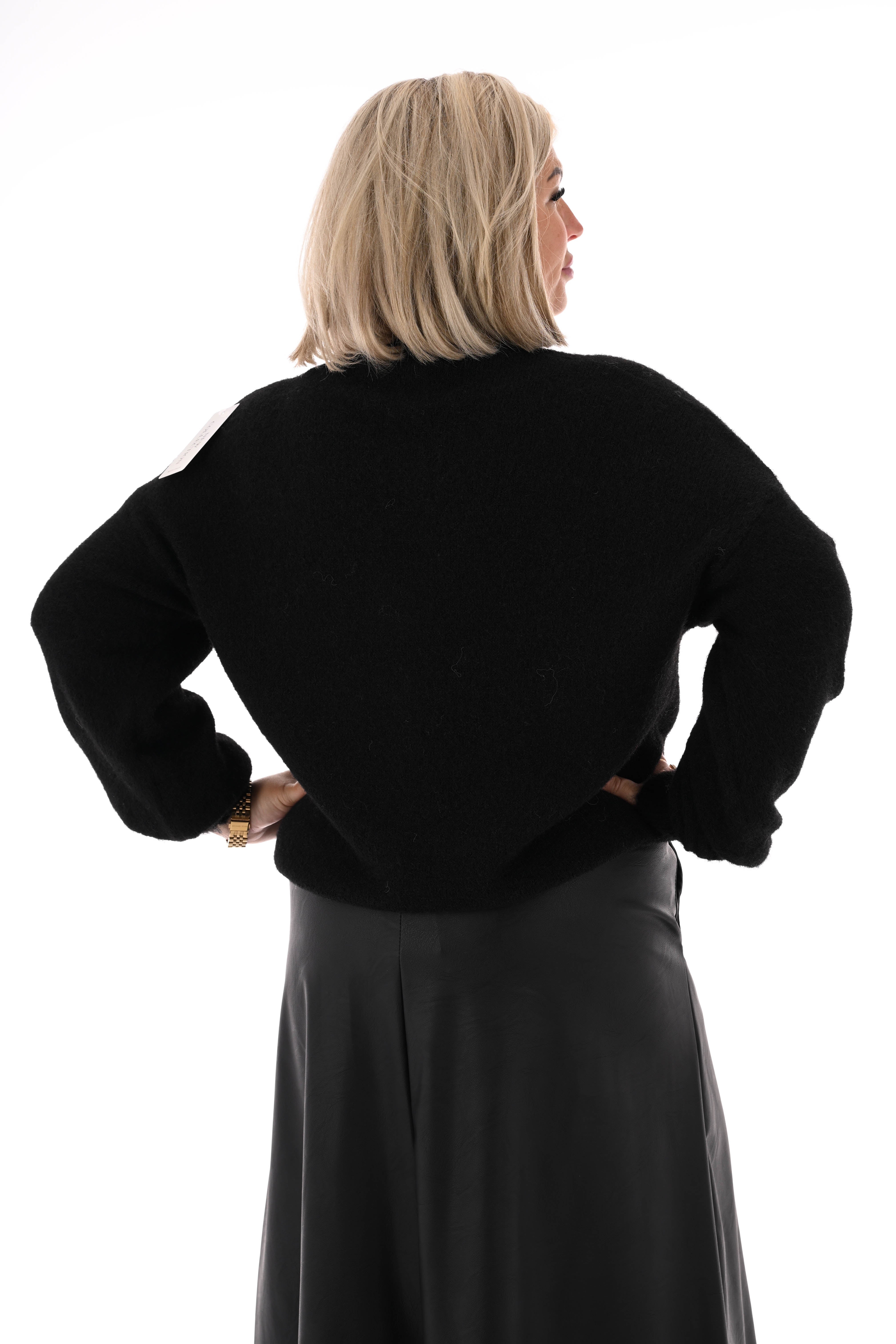 Kort gebreid vest pofmouwen zwart