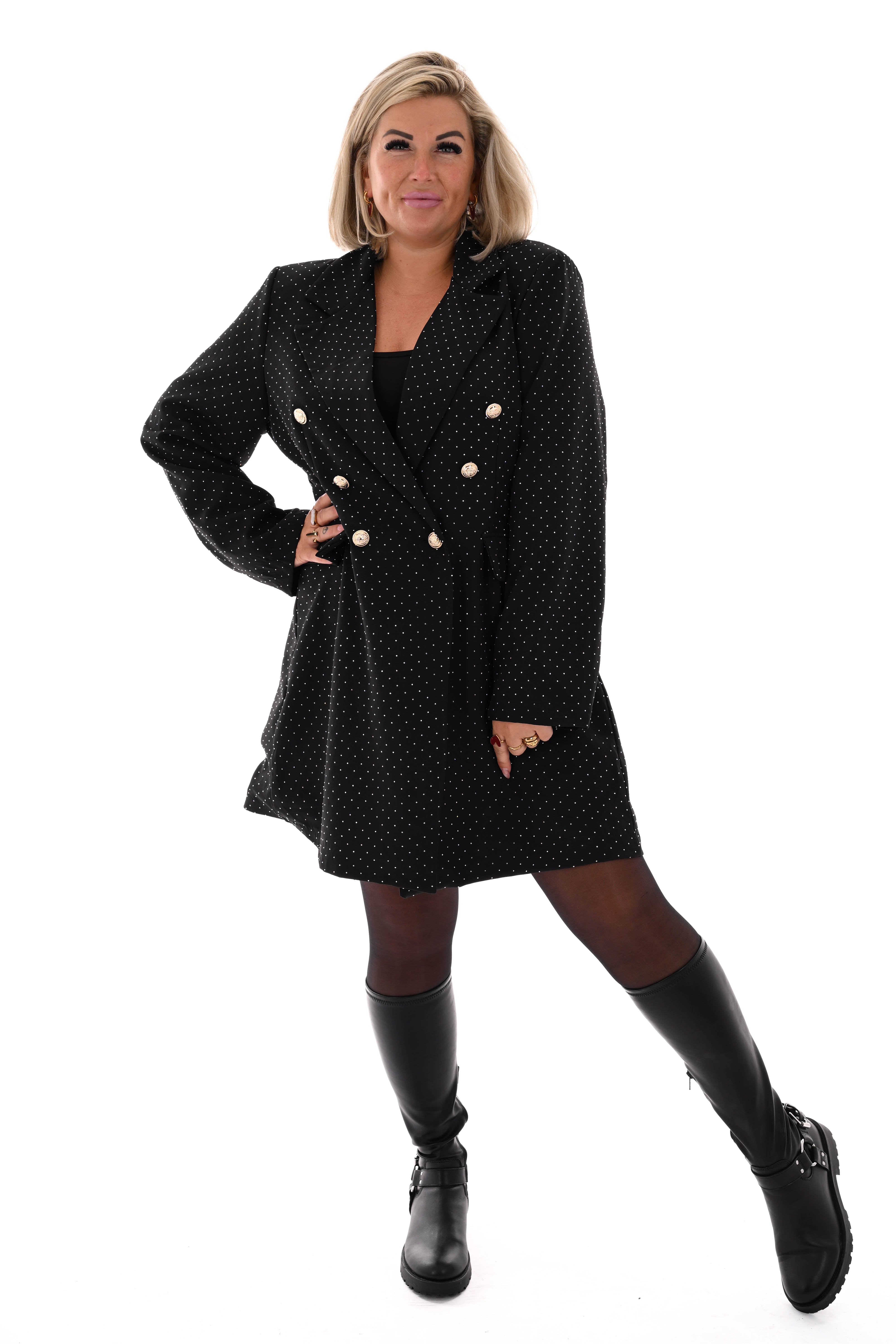 Blazer jurk strass met knopen zwart