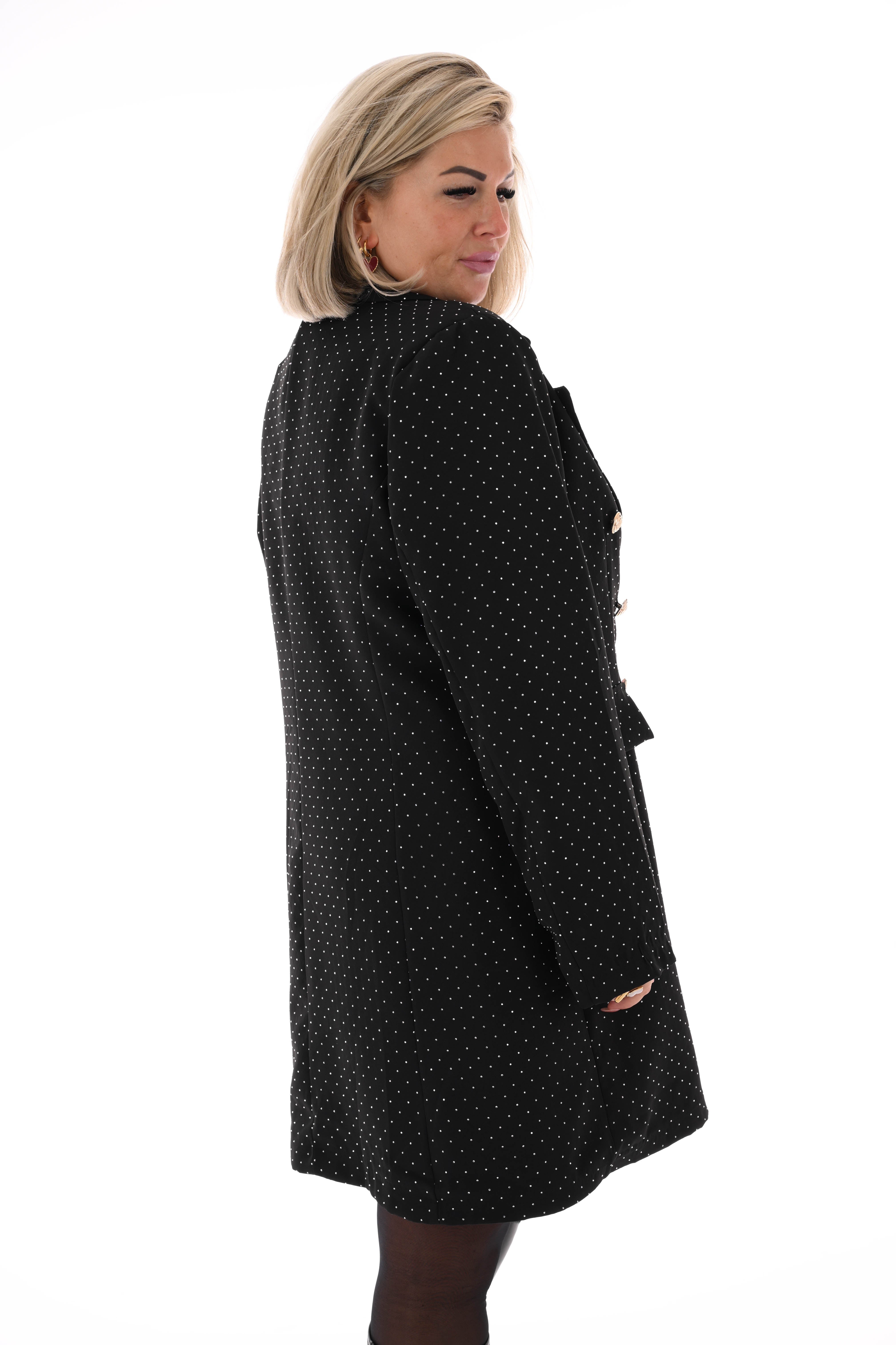 Blazer jurk strass met knopen zwart