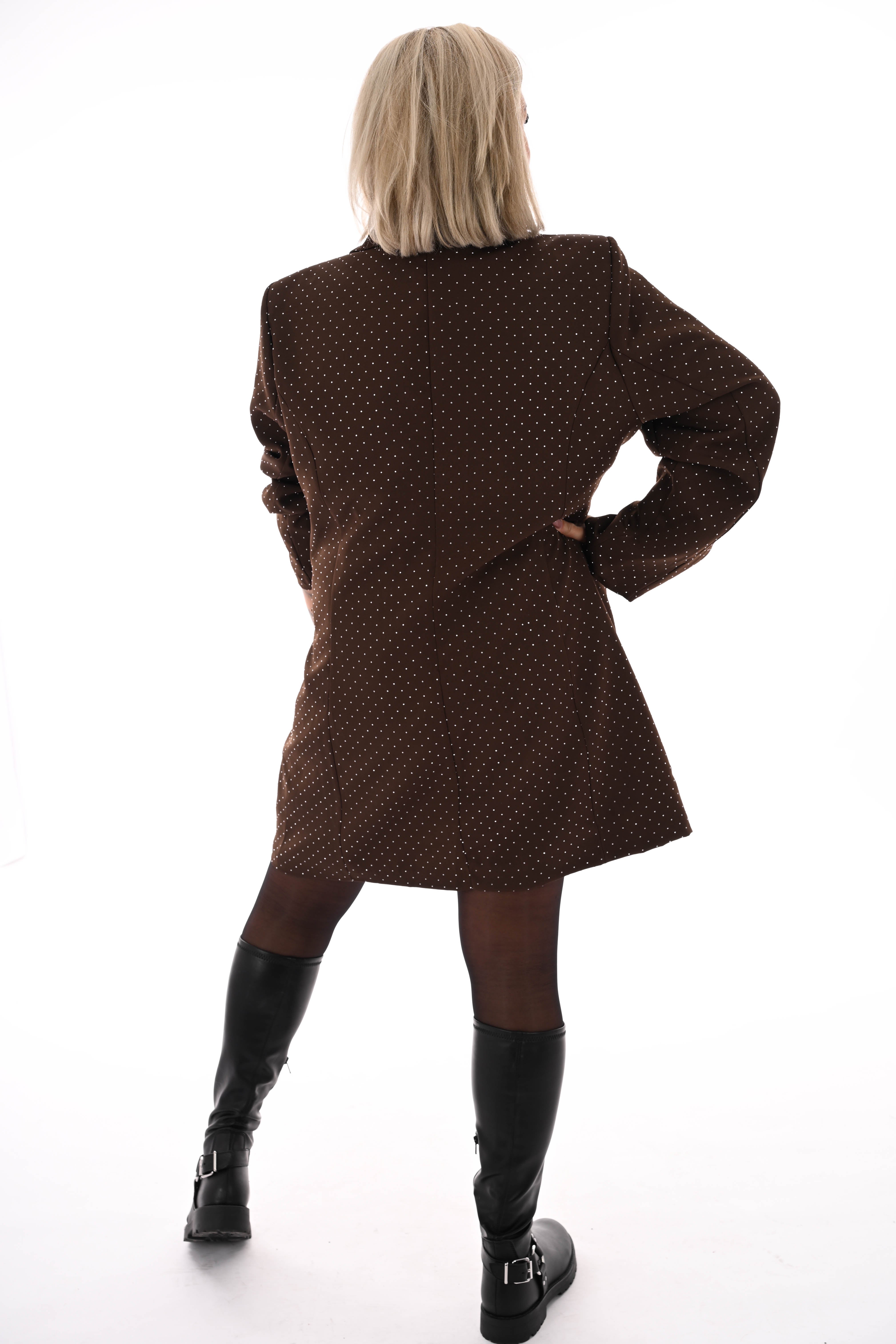 Blazer jurk strass met knopen bruin