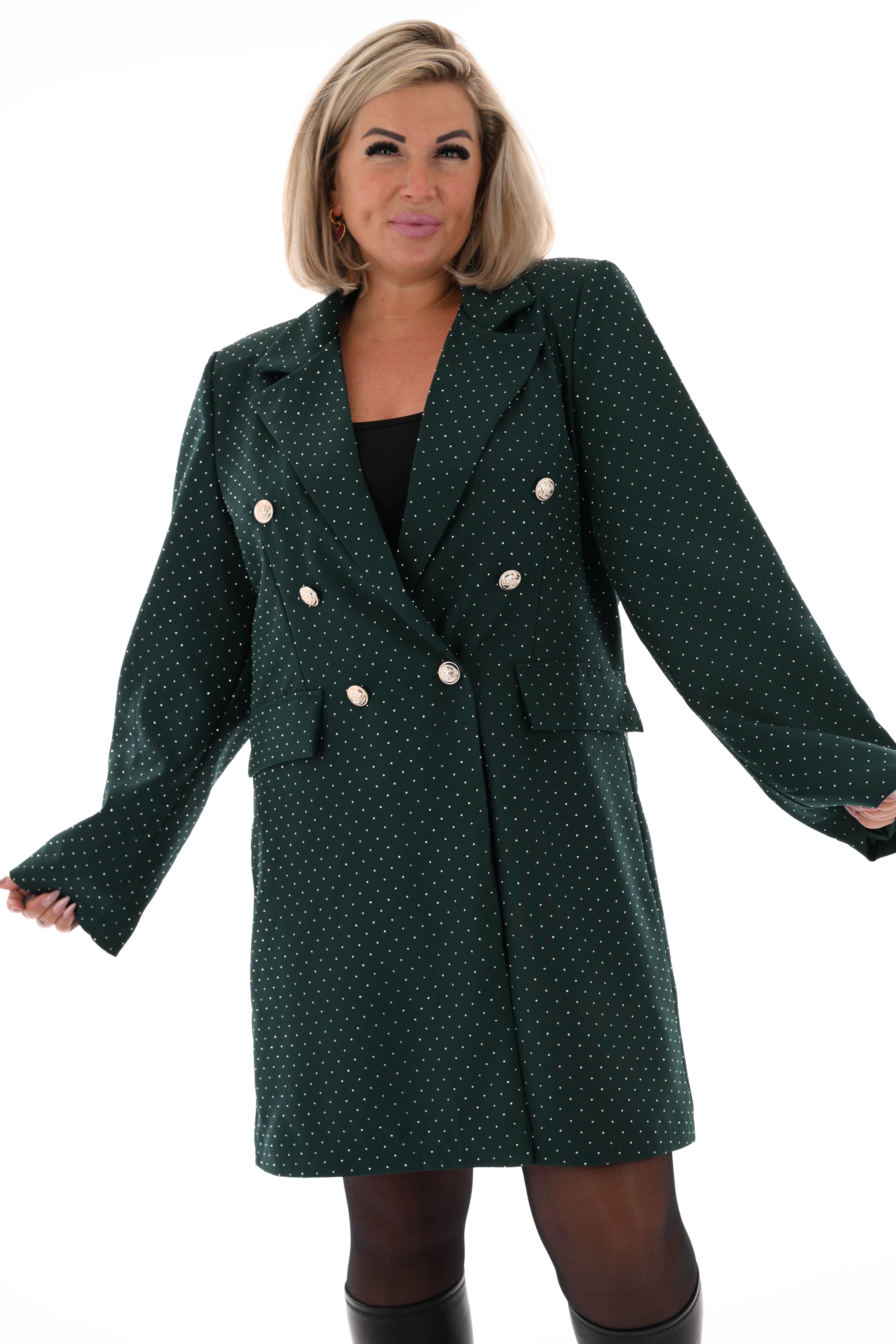 Blazer jurk strass met knopen donkergroen