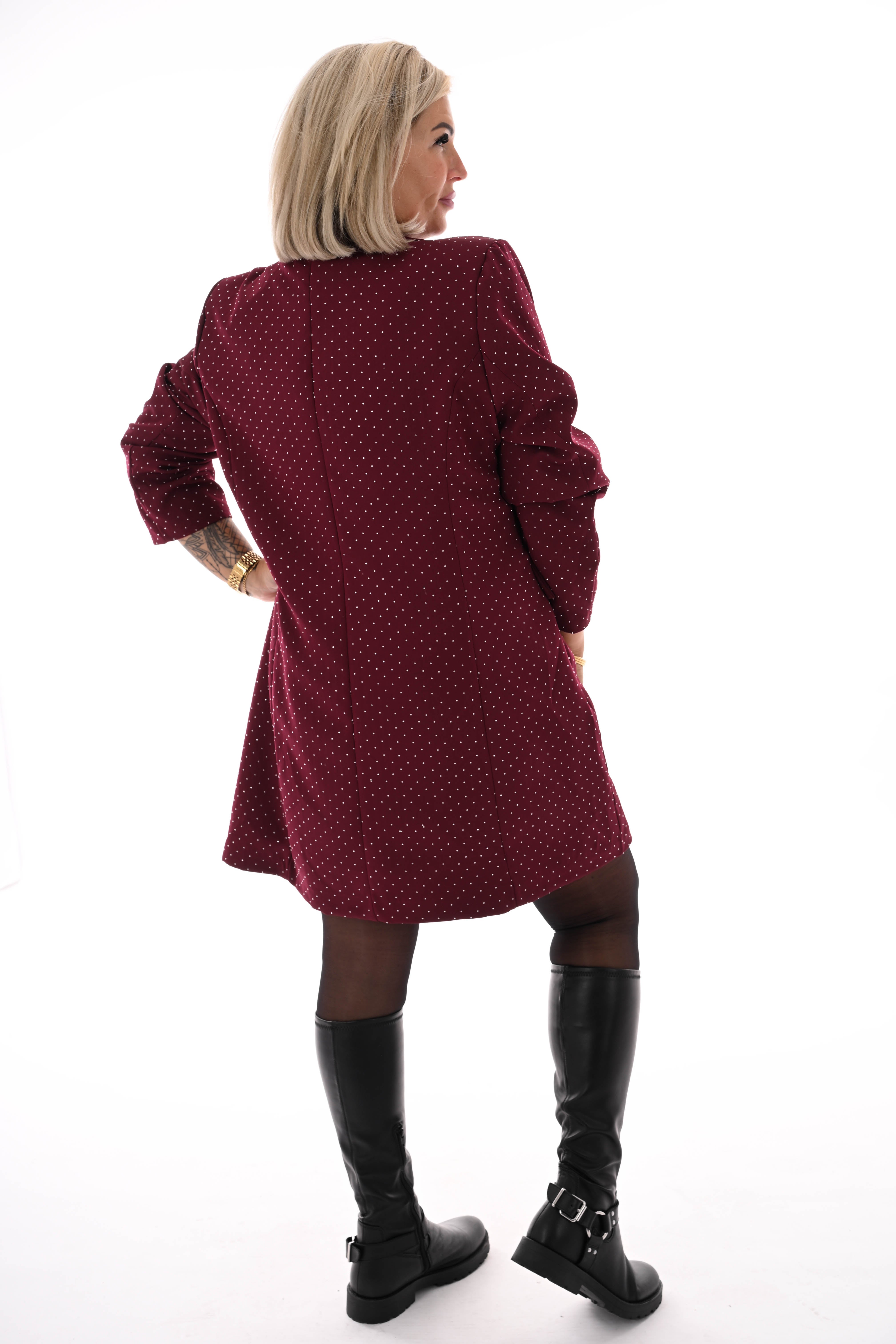 Blazer jurk strass met knopen bordeaux