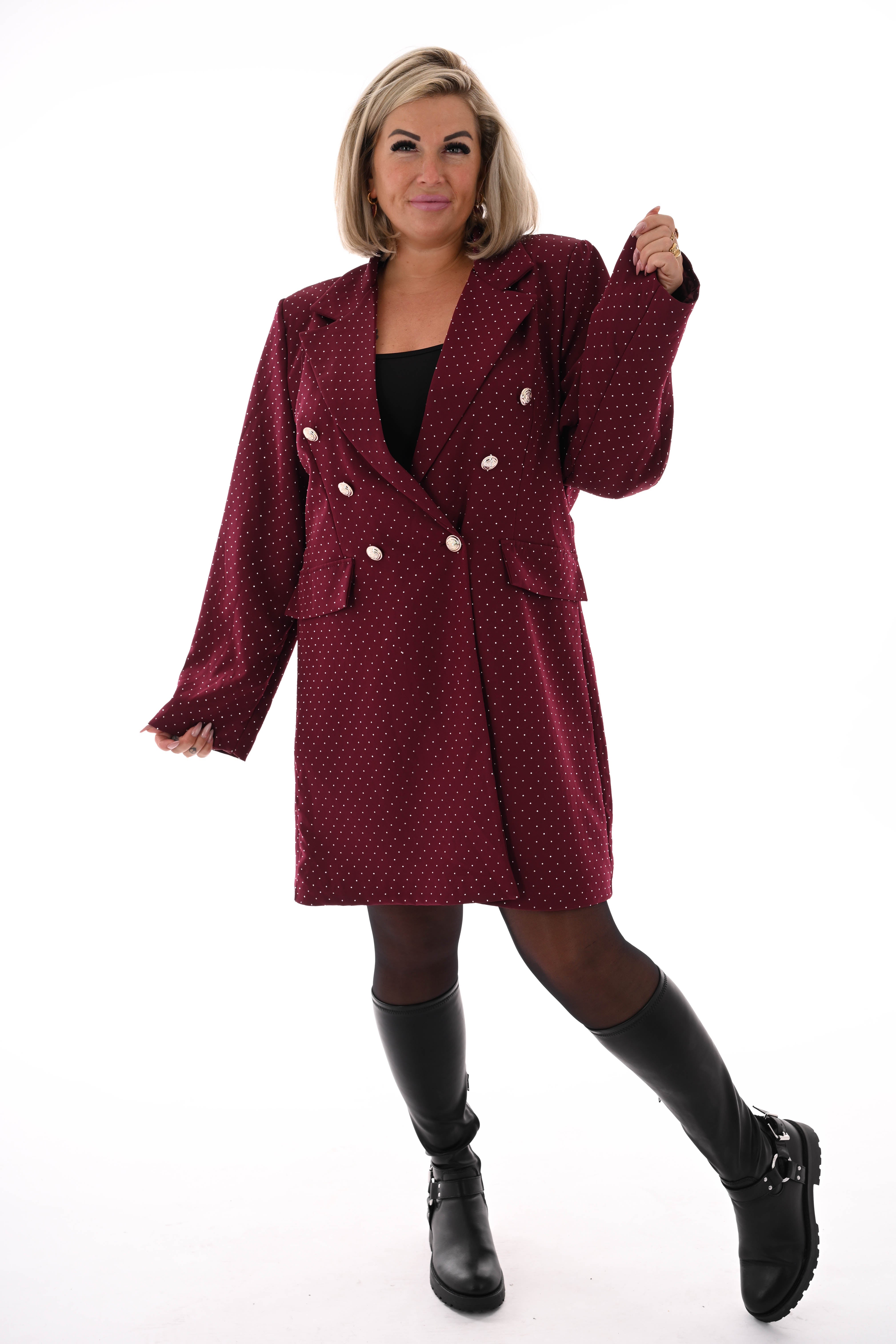 Blazer jurk strass met knopen bordeaux