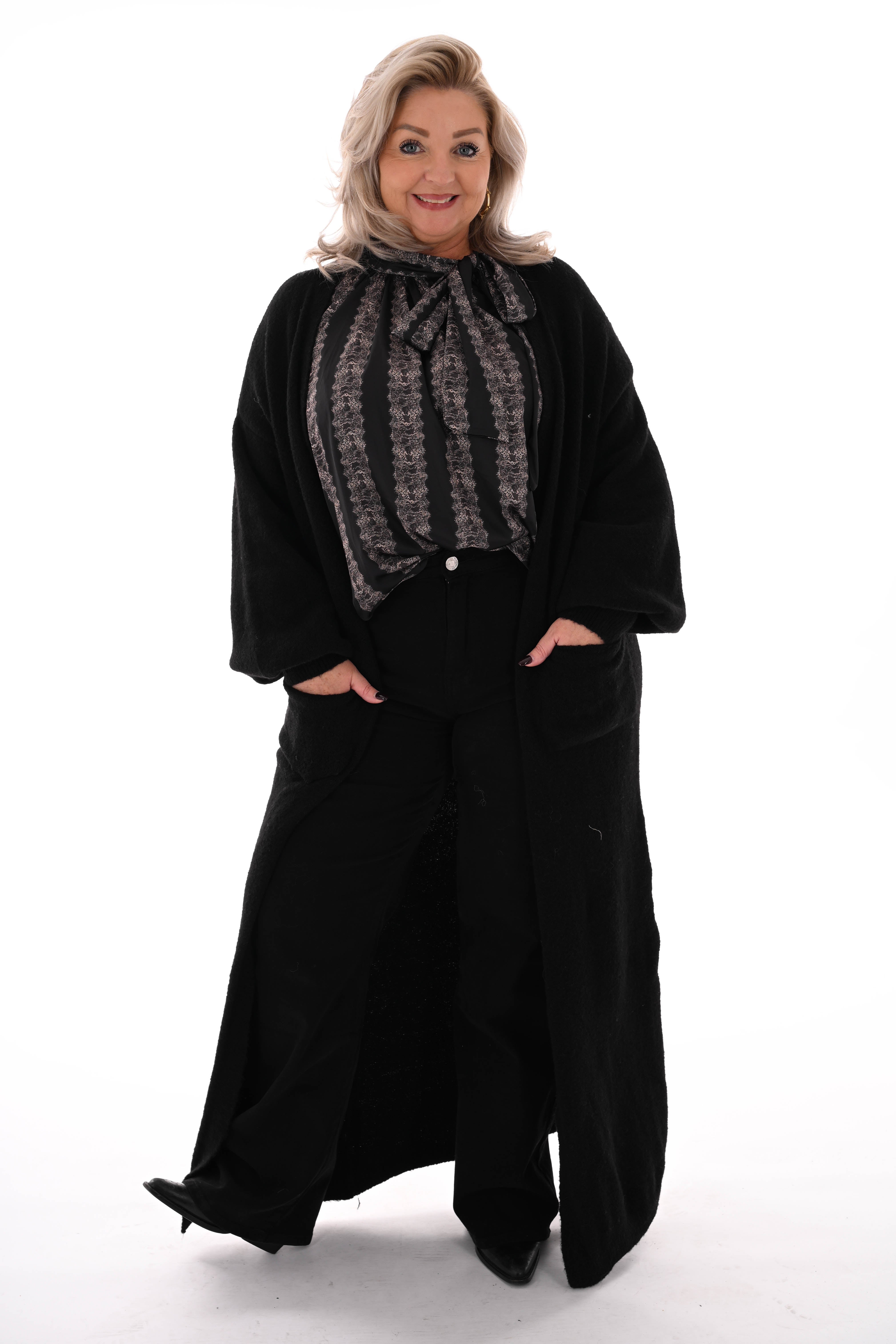 Lang vest fijn gebreid zwart